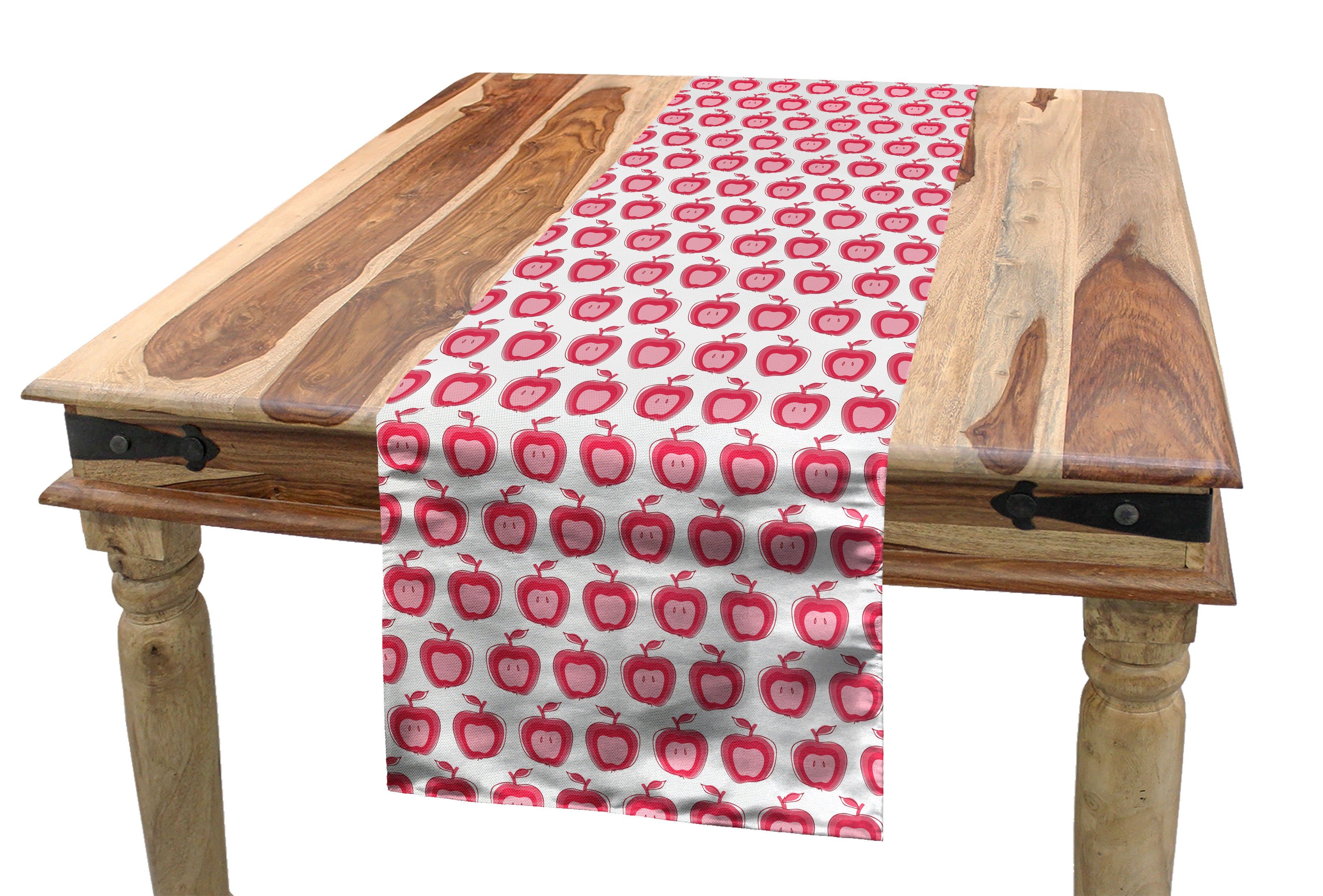 Apfel Küche Tischläufer, Abakuhaus rosa Dekorativer Esszimmer Tischläufer Doodle Mädchen-Muster Rechteckiger