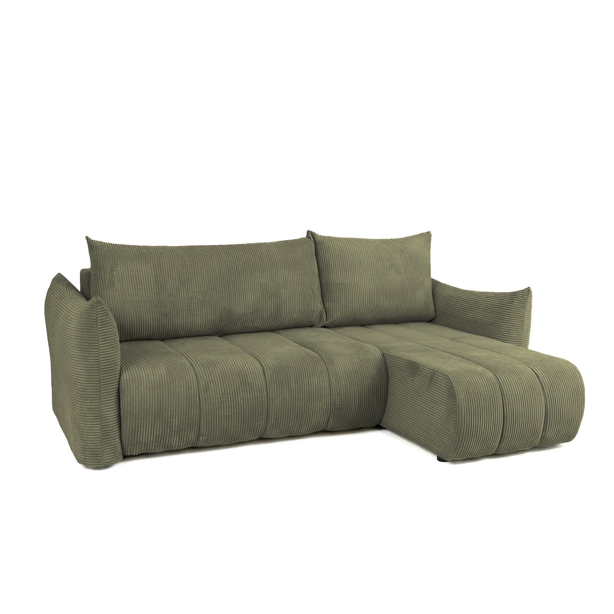 Fun Möbel Ecksofa Schlafsofa ONTARIO XS mit Ottomane in Cordstoff Poso, Rücken echt bezogen, mit Bettkasten und Liegefunktion
