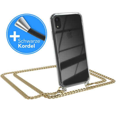 EAZY CASE Handykette 2in1 Metallkette für Apple iPhone XR 6,1 Zoll, Hülle mit Band Silikonhülle durchsichtig Necklace Cover Slimcover Gold