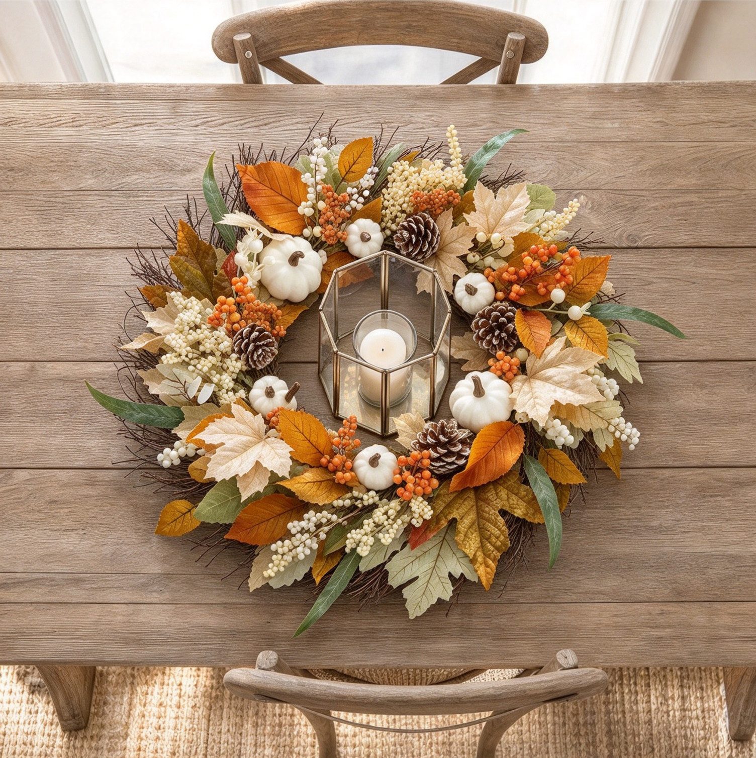 Bomiclss Dekokranz 45cm Herbstkranz, Herbstfarben Kürbis Beeren Kranz, Dekorativer Türkranz für Halloween, Thanksgiving und Erntedankfest – Bild 4 von 5