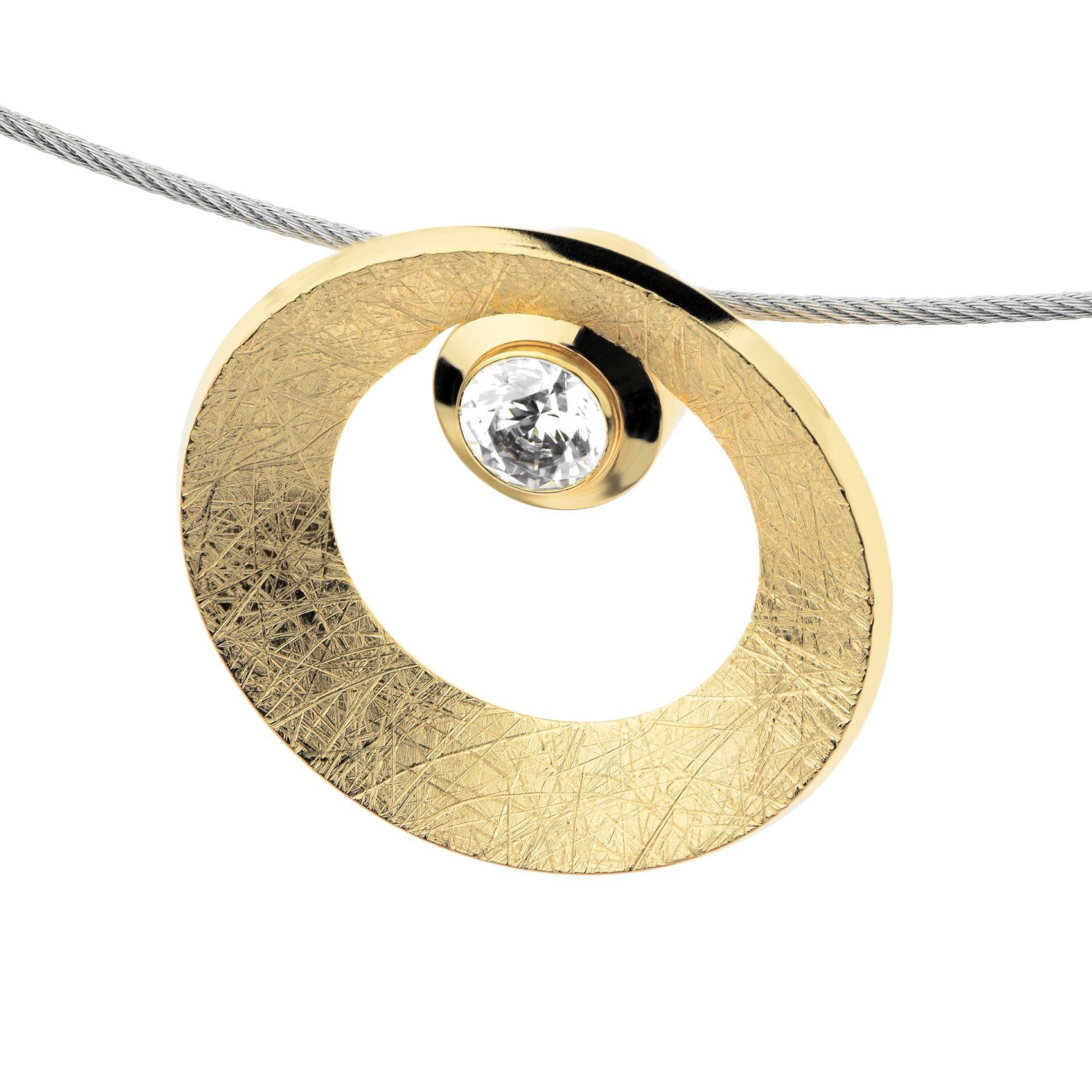 Ernstes Design Kettenanhänger Anhänger matt, gekratzt, poliert, mit Zirkonia, Ø 17 mm