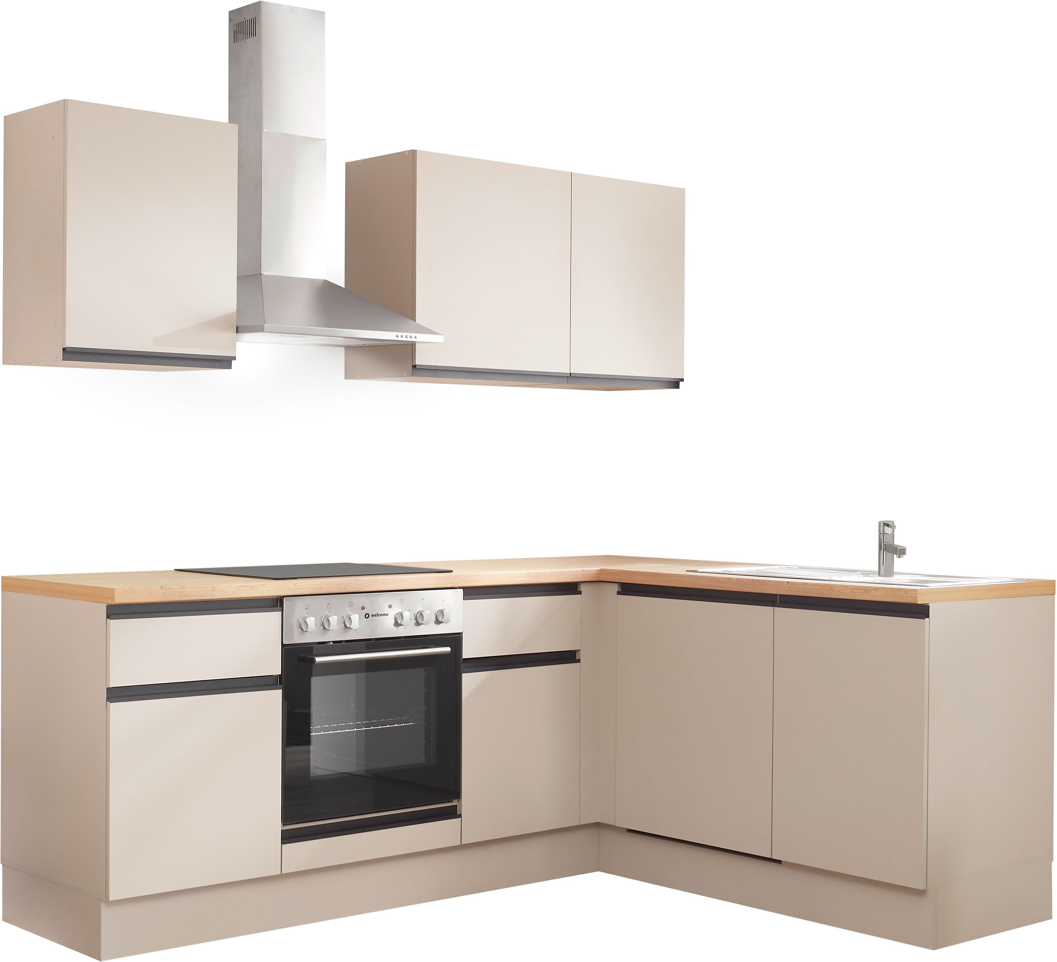 BASIC by Balculina Winkelküche Nizza B/H/T 220x211x60 cm, Breite 220 cm, wahlweise mit E-Geräten und Induktionskochfeld