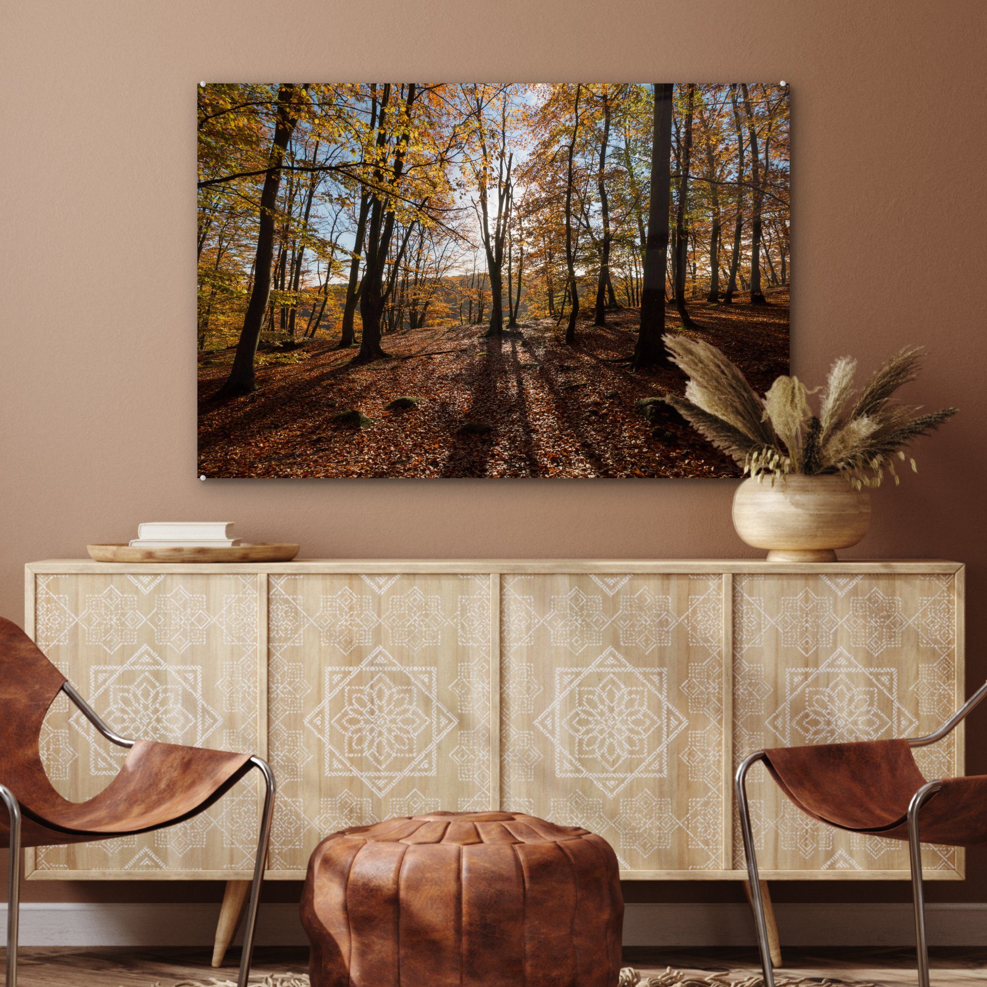 & Schweden, Nationalparks St), MuchoWow (1 Herbstfarben Schlafzimmer Acrylglasbild Wohnzimmer des Wäldern in Söderåsen den Acrylglasbilder in