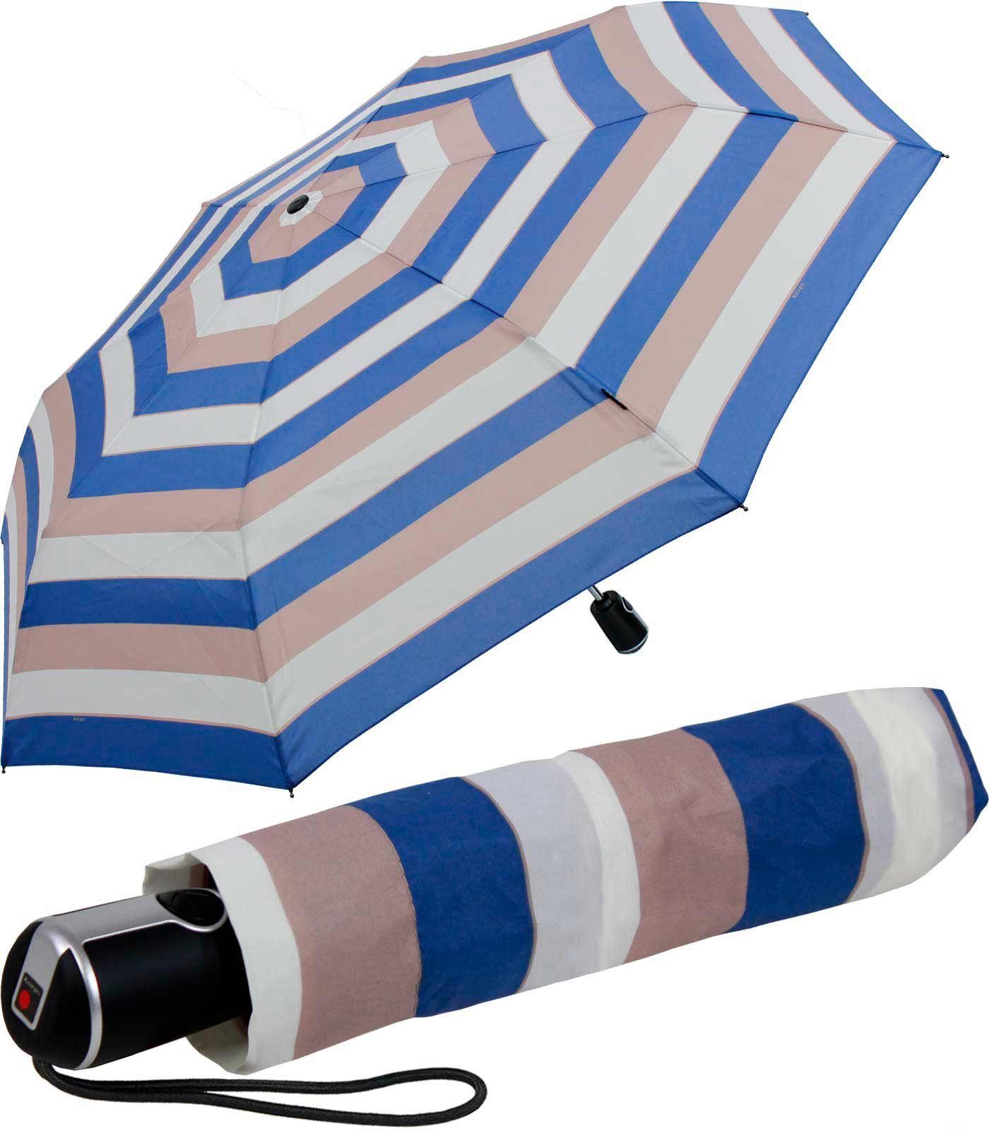 Knirps® Taschenregenschirm Large Duomatic mit blau stripe, - Damen große, stabile Begleiter Auf-Zu-Automatik der