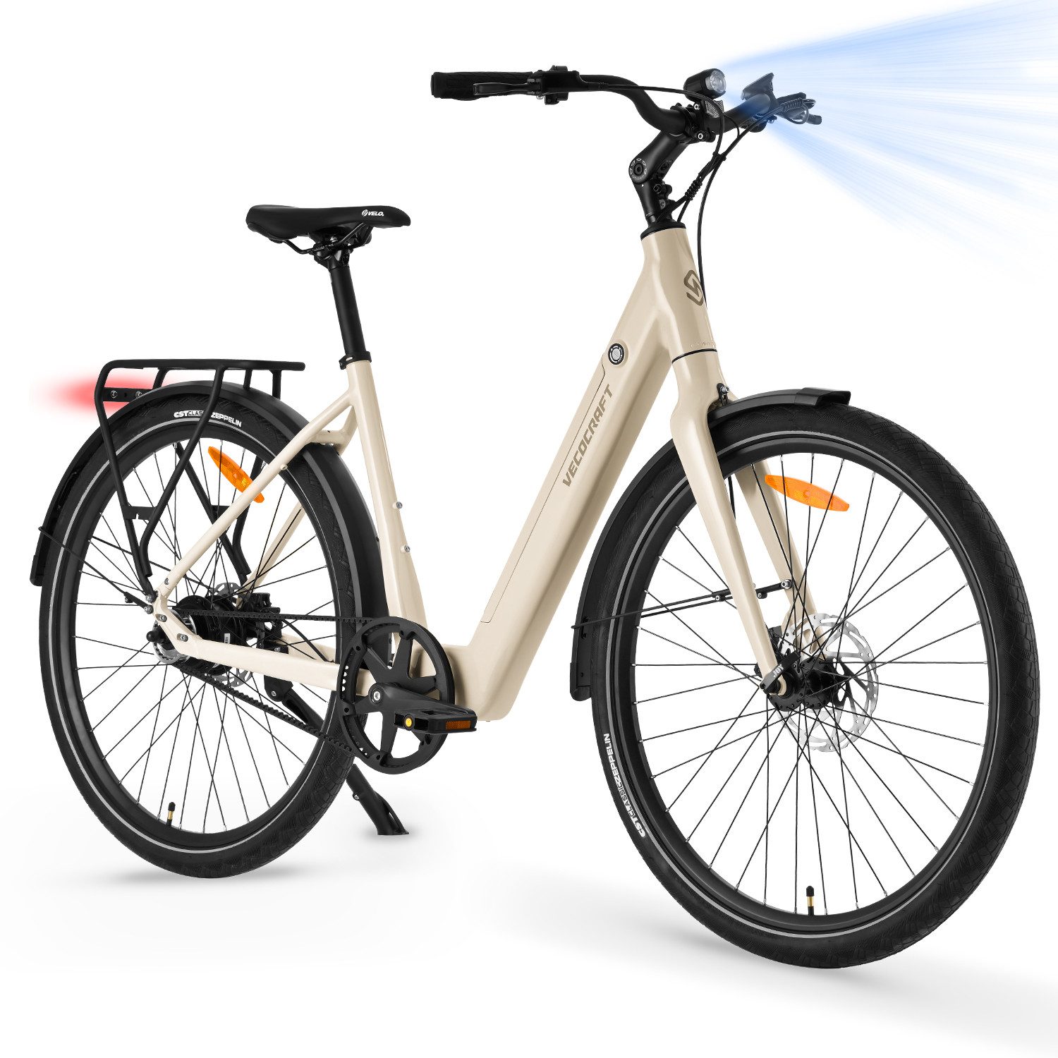 VECOCRAFT E-Bike Cityrad 28" LUNA NEO Elektrofahrrad mit Gates Riemenantrieb, Drehmomentsensor, 45Nm Heckmotor, 374,4 Wh, (hydraulische Scheibenbremsen), Pedelec, ebike für Damen und Herren