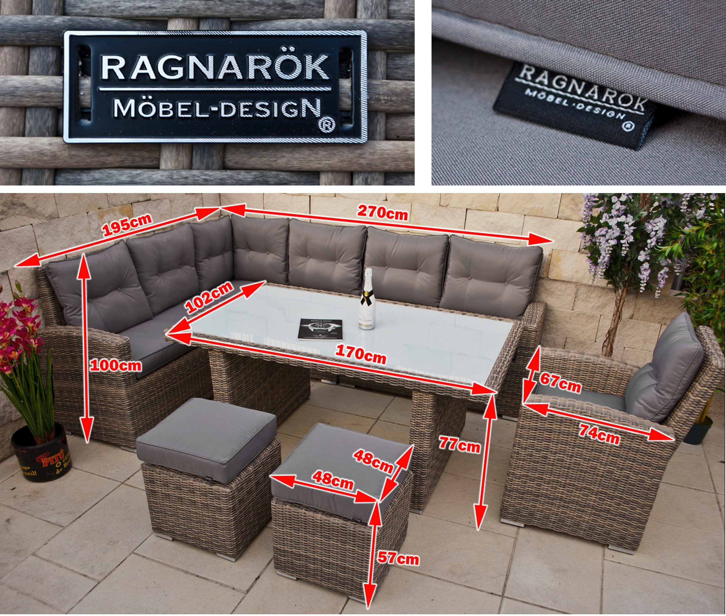 Ragnarök Möbel-Design Gartenlounge-Set Dining Lounge Wieland XL, (Set, 1 Ec günstig online kaufen