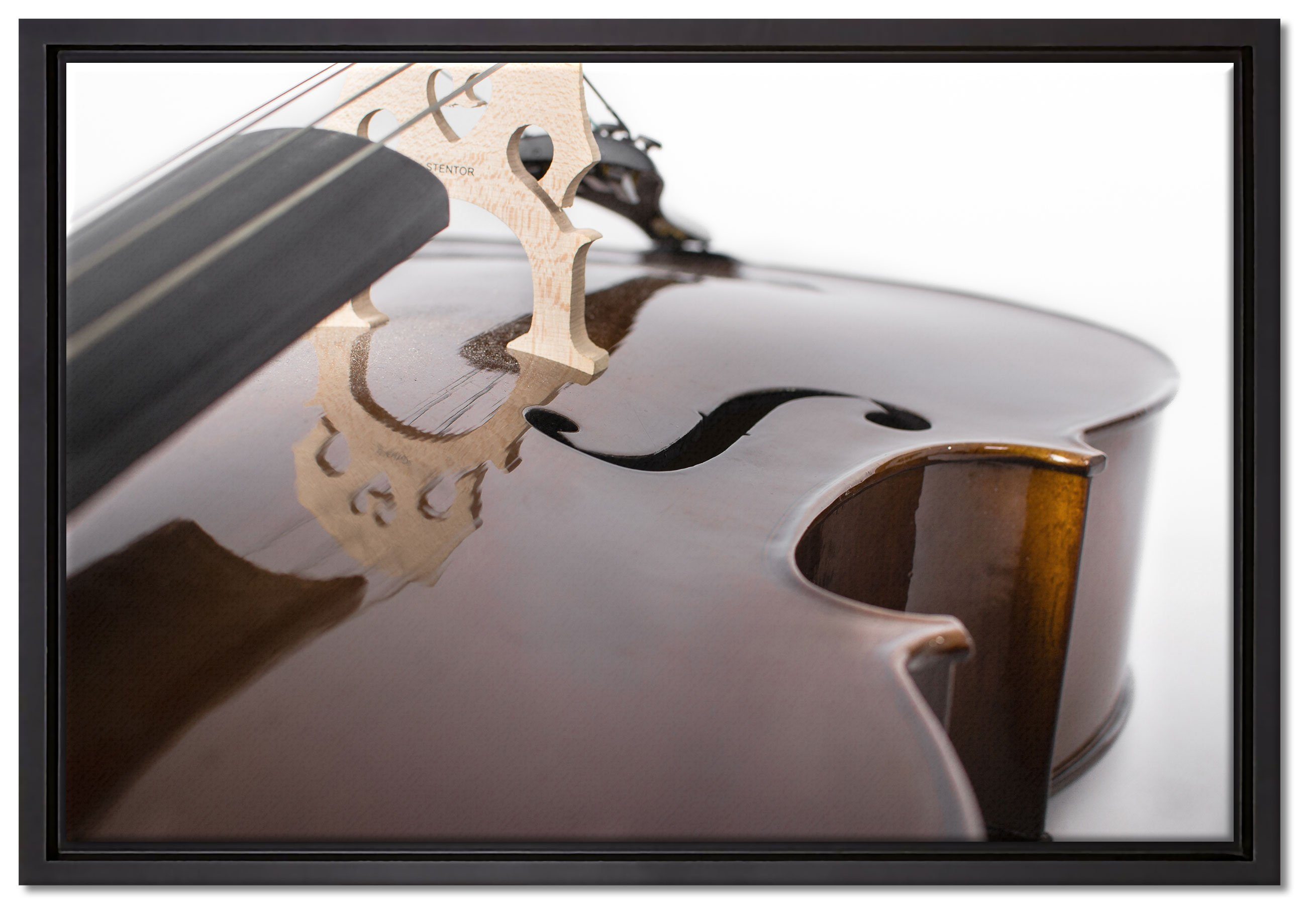 Zackenaufhänger Schattenfugen-Bilderrahmen inkl. Leinwandbild fertig Leinwandbild einem Cello, Wanddekoration (1 St), in bespannt, gefasst, Pixxprint