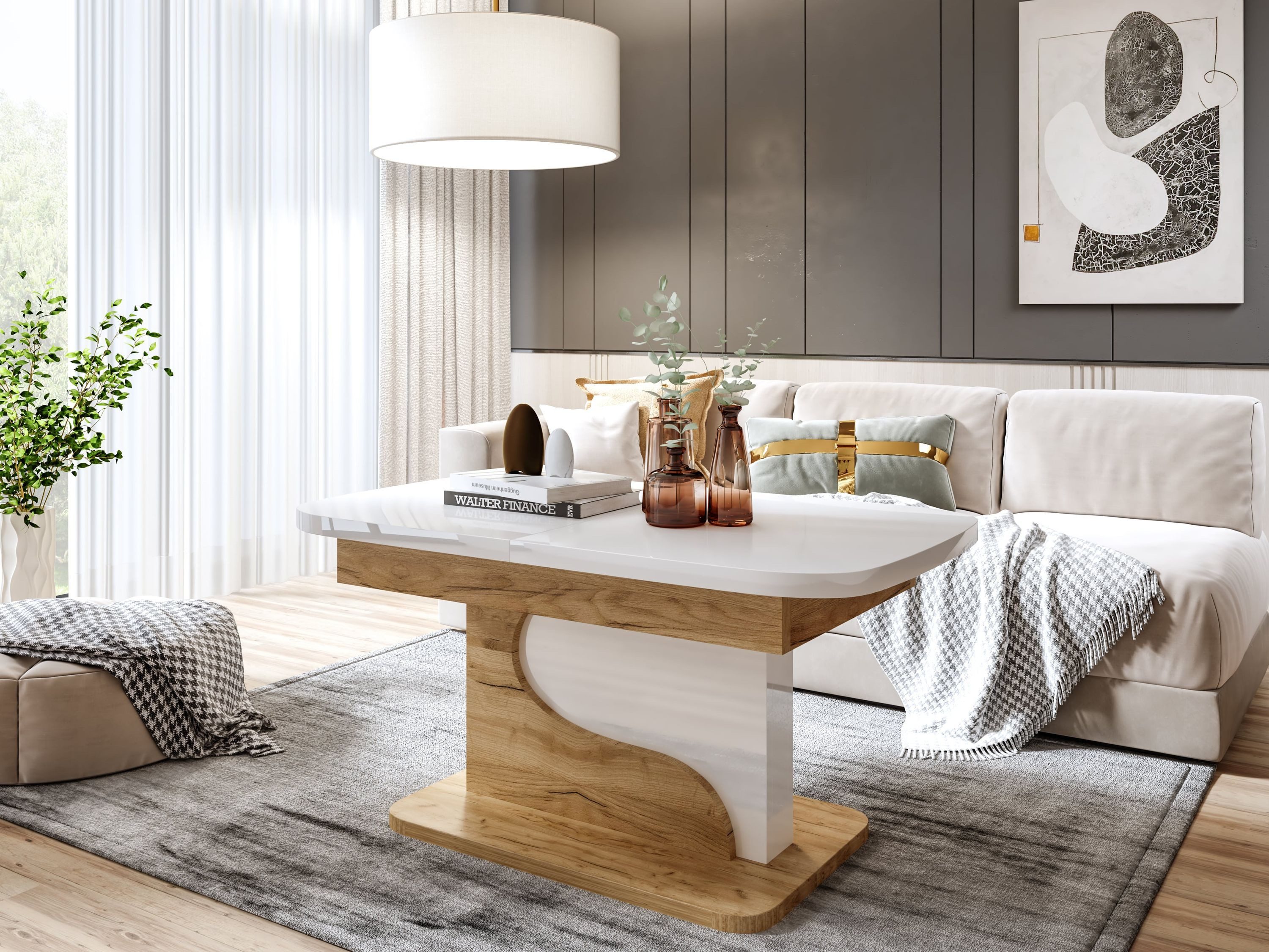 designimpex Couchtisch Design DA-111 höhenverstellbar ausziehbar 120/200 cm Esstisch Tisch, Funktionstisch, Wohnzimmertisch, Tisch, Esstisch, Sofatisch, Schubla – Bild 2 von 5