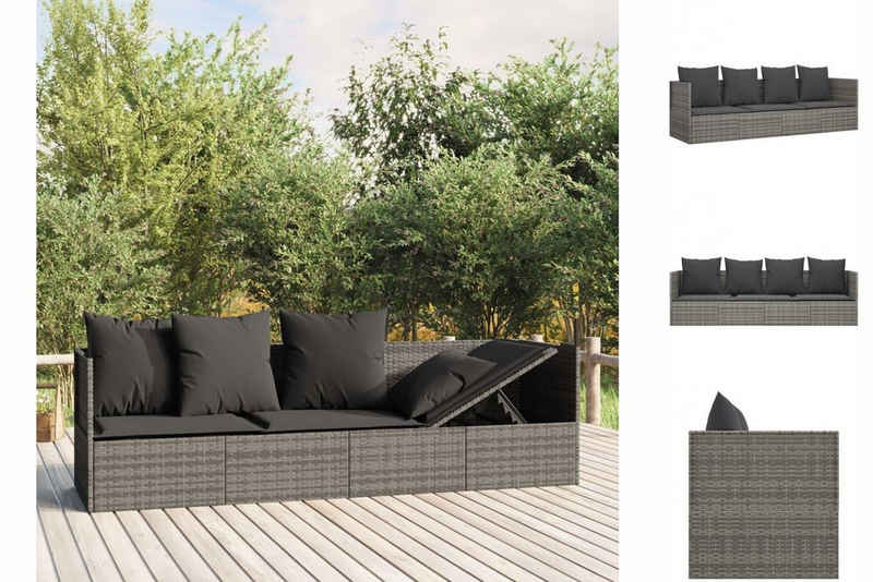 vidaXL Wellnessliege Gartenliege Outdoor-Loungebett mit Kissen Grau Polyrattan