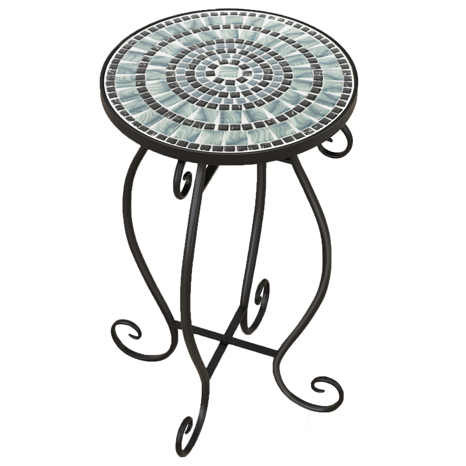 COSTWAY Gartentisch, Mosaiktisch rund aus Metall & Keramik, ∅30x50cm günstig online kaufen