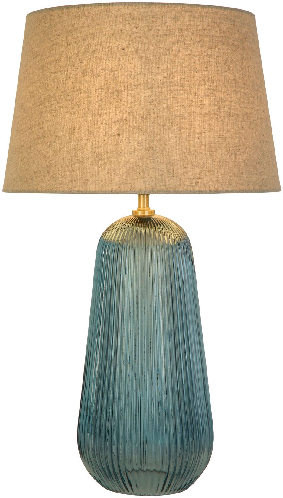 Tischleuchte Cameo 1Lt Table Lamp, Blue Glass with Natural Linen Shade