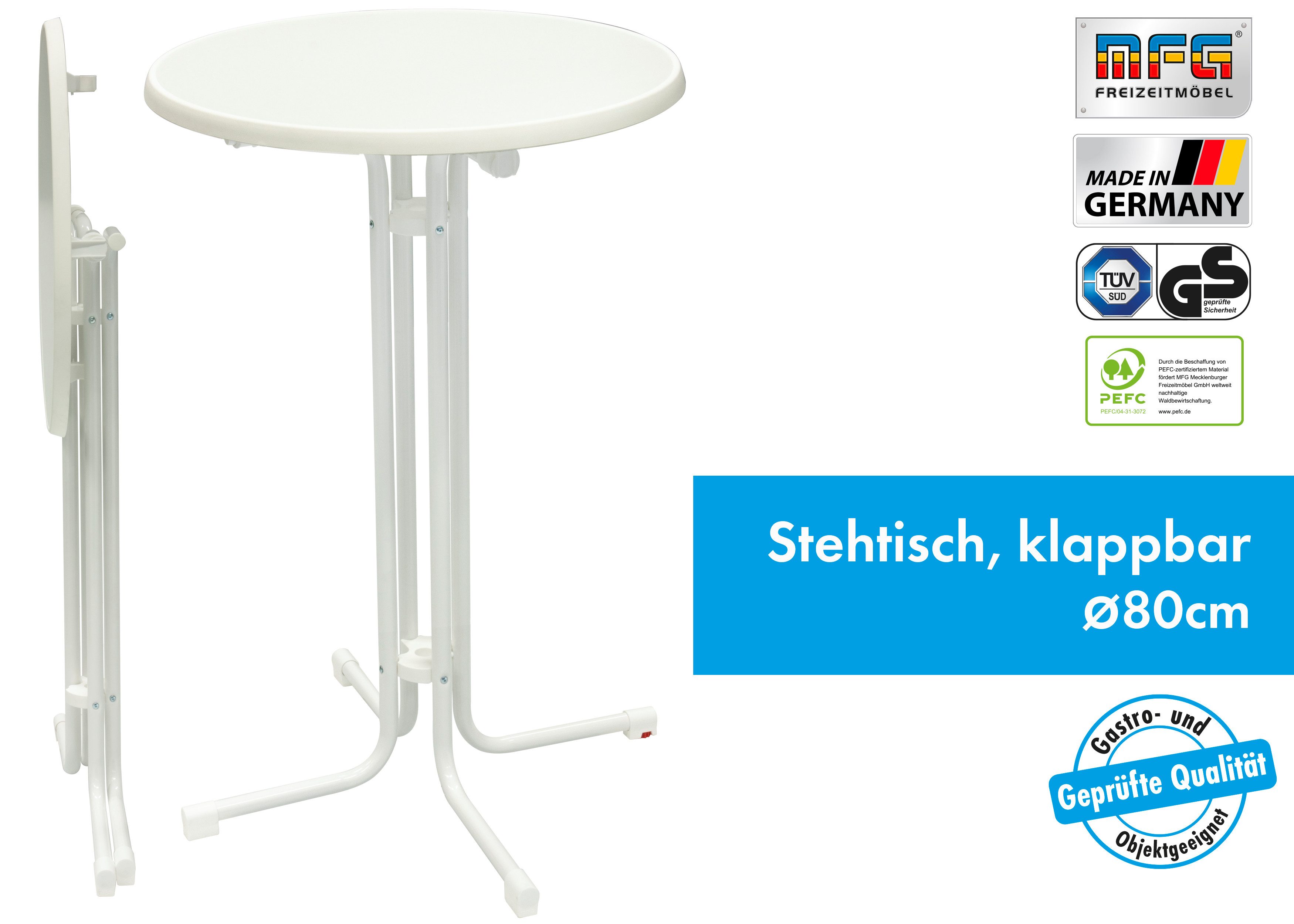 MFG Freizeitmöbel Stehtisch MFG Stehtisch d=80 cm, klappbar, weiß/weiß, Gastro-geeignet