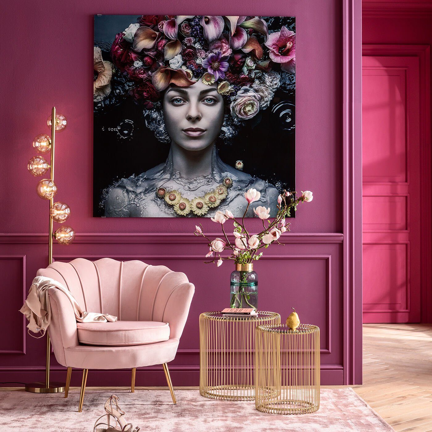 KARE Dekoobjekt »Bild Glas Flower Art Lady 120x120cm«