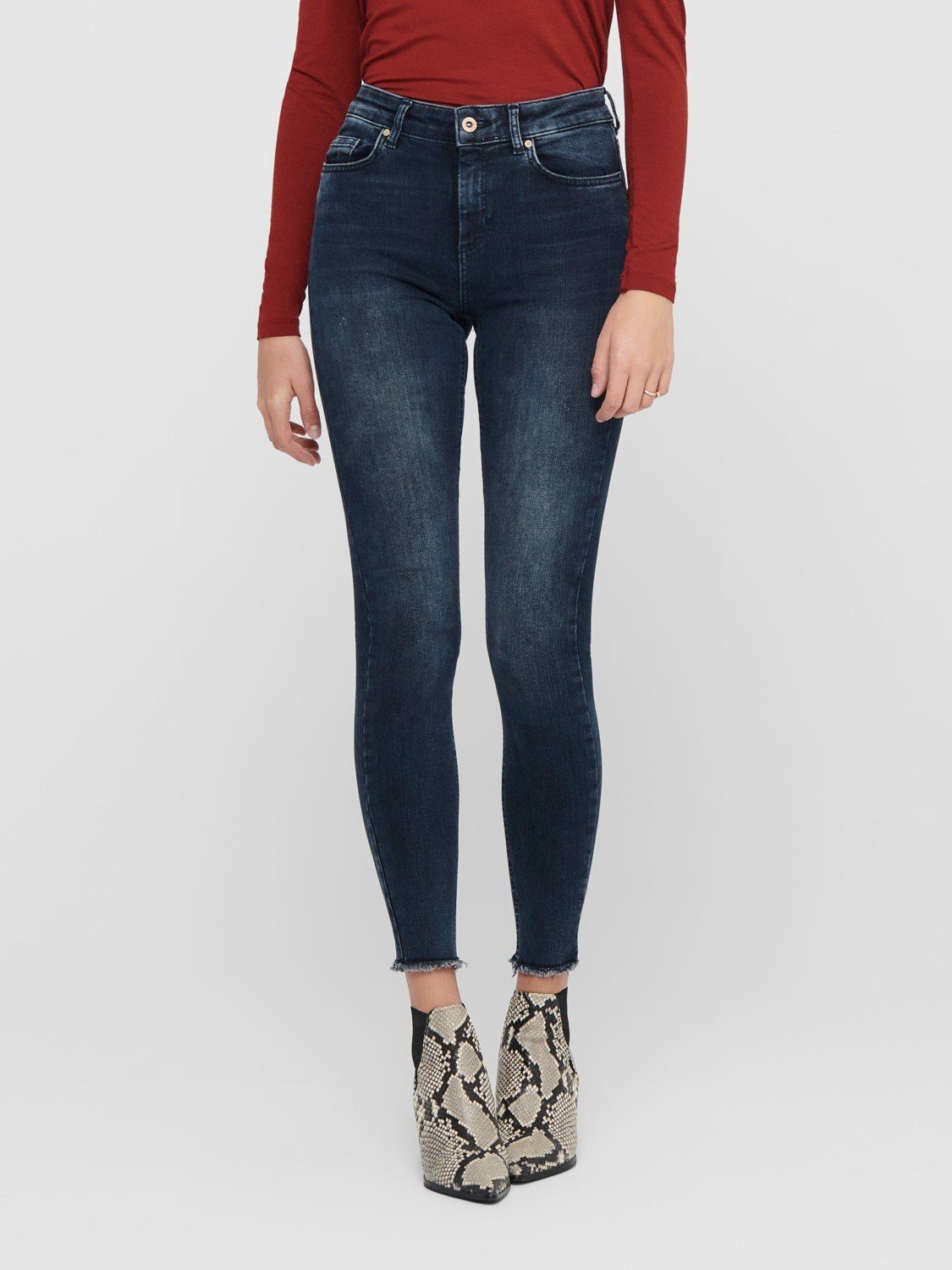 Only Skinny-fit-Jeans »3682« (skinny fit, 1-tlg., Reißverschluss) Damen  Skinny Ankle Jeans Cropped Stretch Denim Hose ONLBLUSH Fransen online  kaufen | OTTO