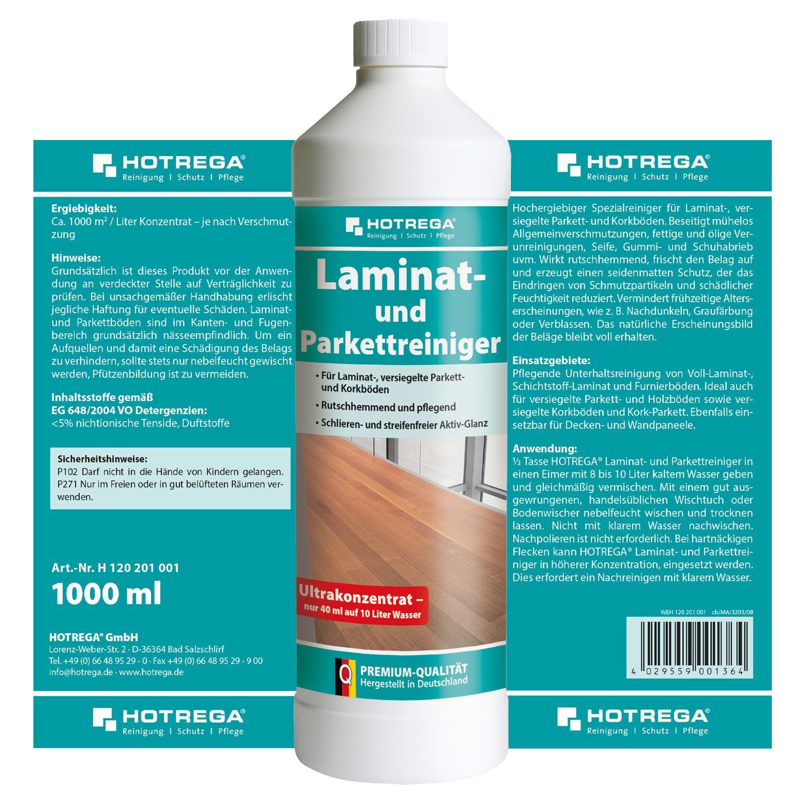 Reiniger Parkett 1 Konzentrat Laminatreiniger Laminat HOTREGA® Liter und