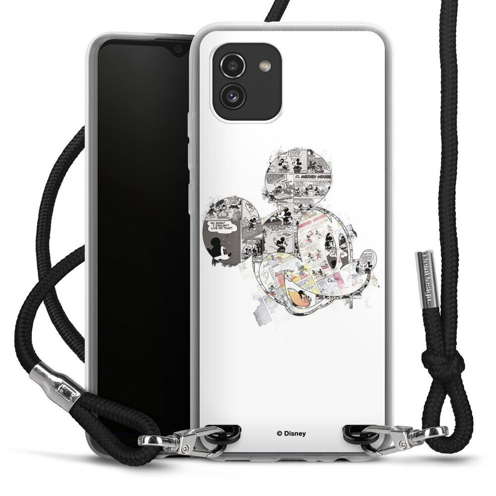 DeinDesign Handyhülle Mickey Mouse Offizielles Lizenzprodukt Disney Mickey Mouse - Collage, Samsung Galaxy A03 Handykette Hülle mit Band Case zum Umhängen