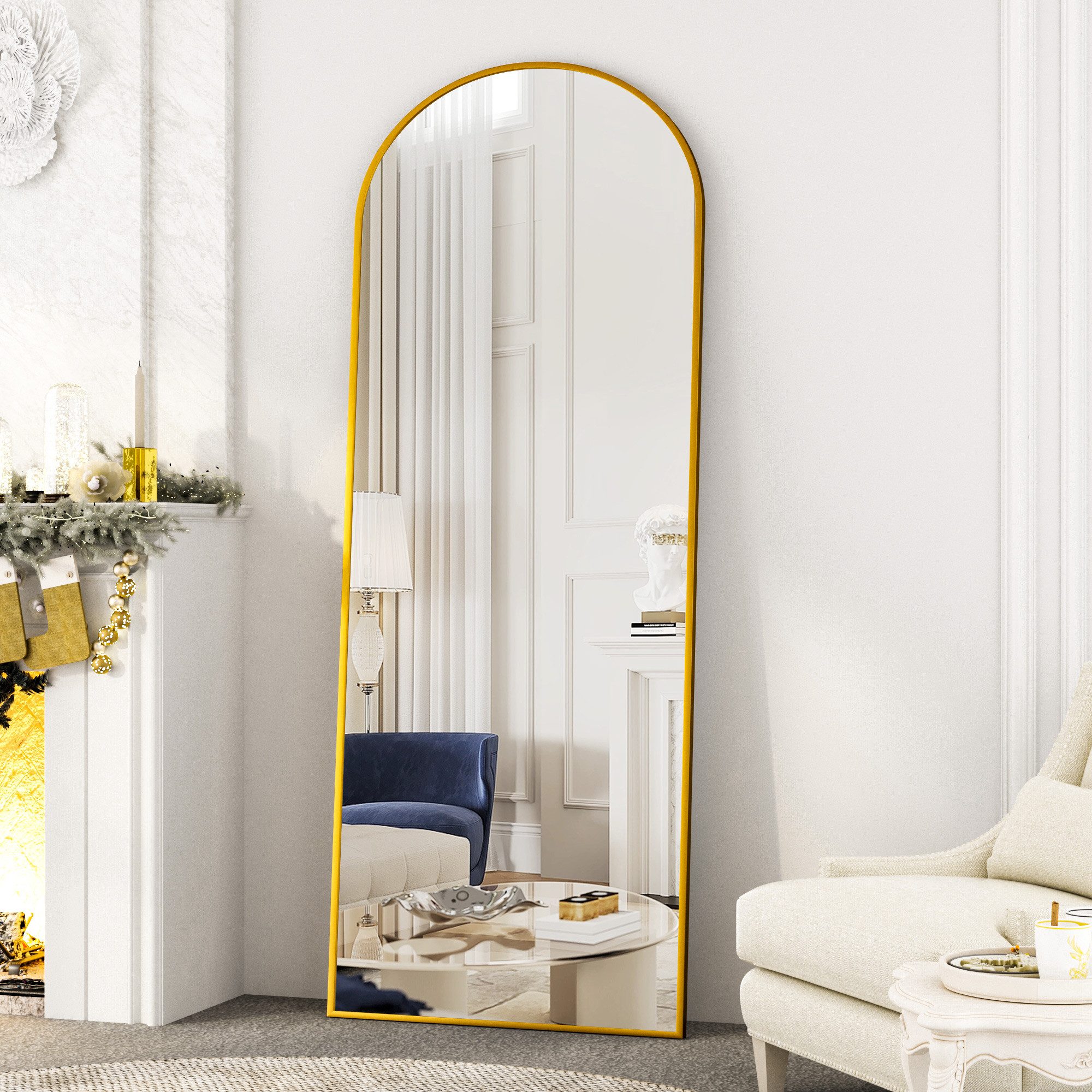 Boromal Зеркало в полный рост Gold 150X50cm Wandspiegel Groß Gold (Spiegel Oval, für Flur, Schlafzimmer, Wohnzimmer), Umweltschutz Зеркало, explosionsgeschützt