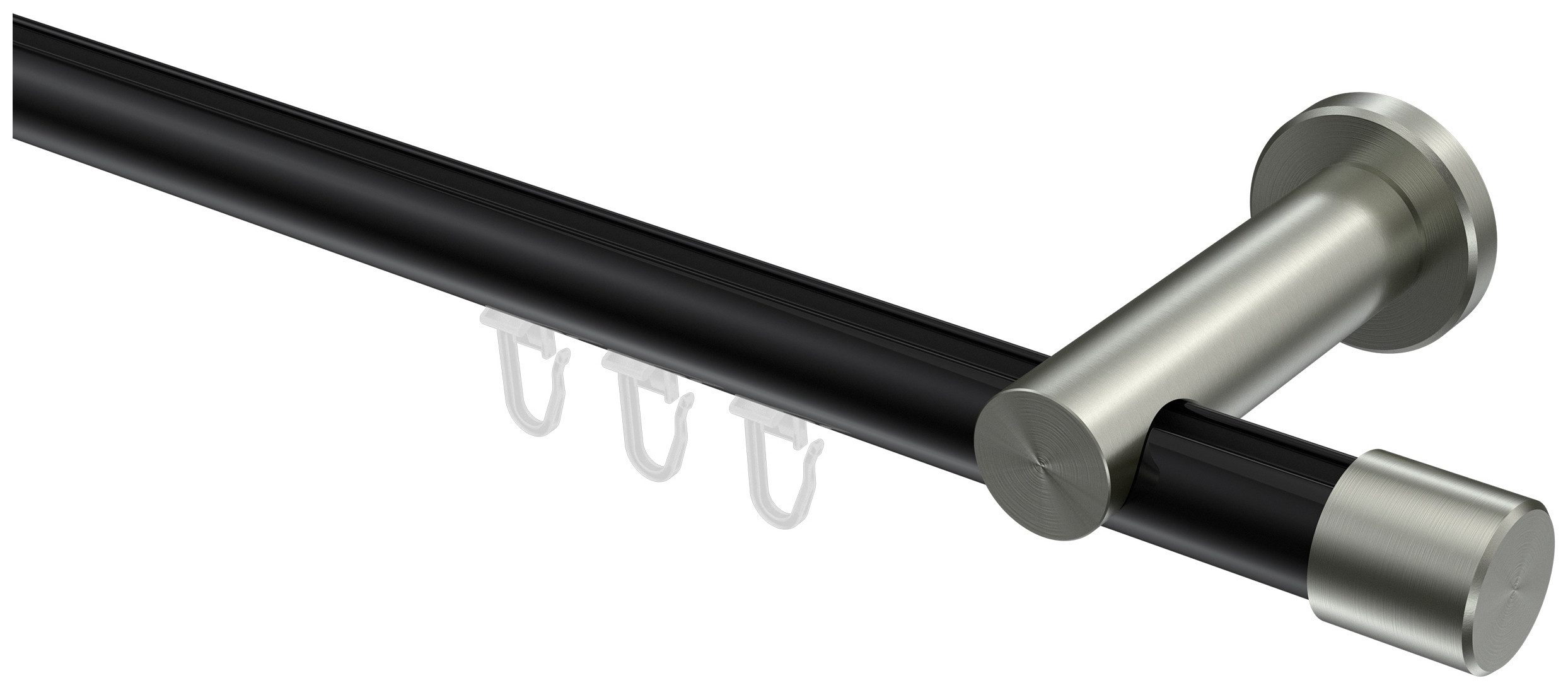 INTERDECO Innenlaufschiene Platon Santo, Ø 20 mm, 1-läufig, Fixmaß, kürzbar, Wandmontage, Aluminium, Schwarz / Edelstahl-Optik / Bicolor