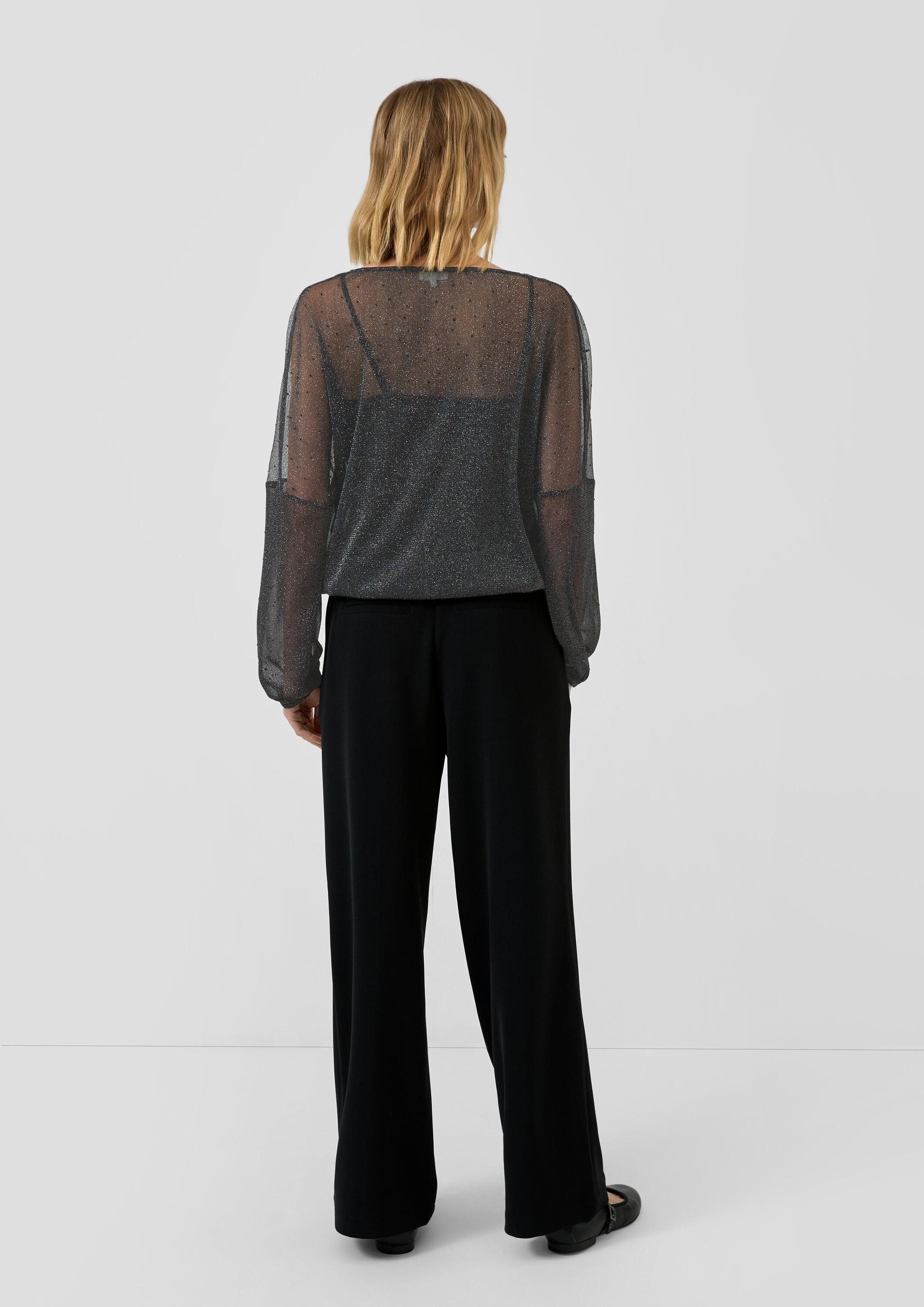 s.Oliver Langarmbluse Bluse Transparente Bluse mit Glitzergarn und Schmucksteinen