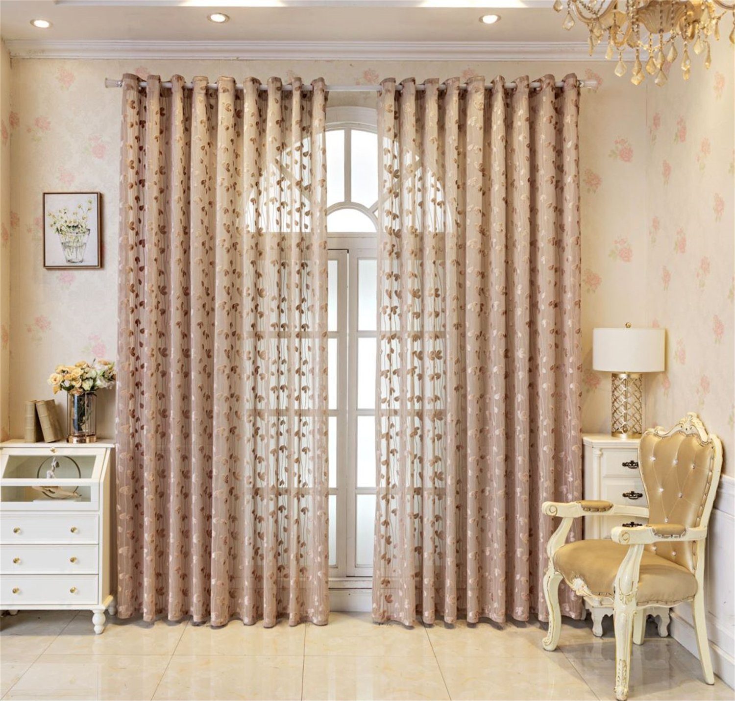 BYSURE Gardine (2 St), Ösen, halbtransparent, Blattmuster Gardine günstig online kaufen