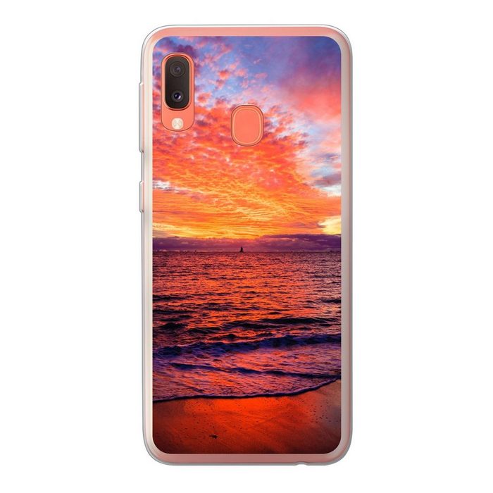MuchoWow Handyhülle Sonnenuntergang - Strand - Rot Handyhülle Samsung Galaxy A20e Smartphone-Bumper Print Handy