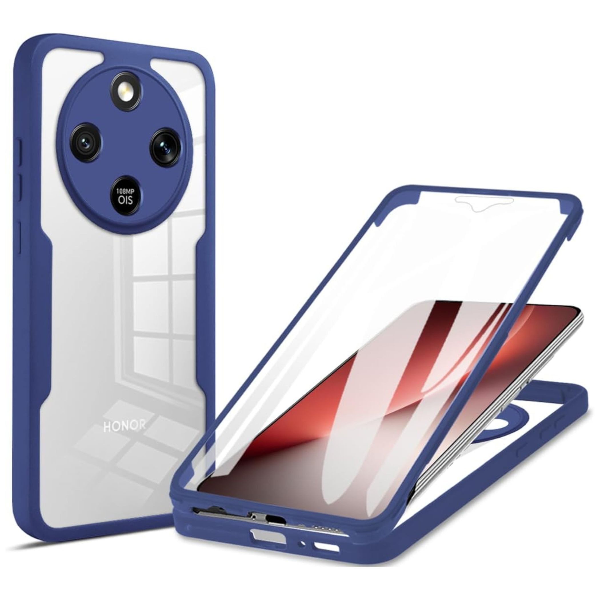 Wigento Handyhülle 360 Grad für Honor Magic 8 Lite Full Display & Kameraschutz Blau 6,78 Zoll, 360 Grad Schutz, stoßdämpfend, robust