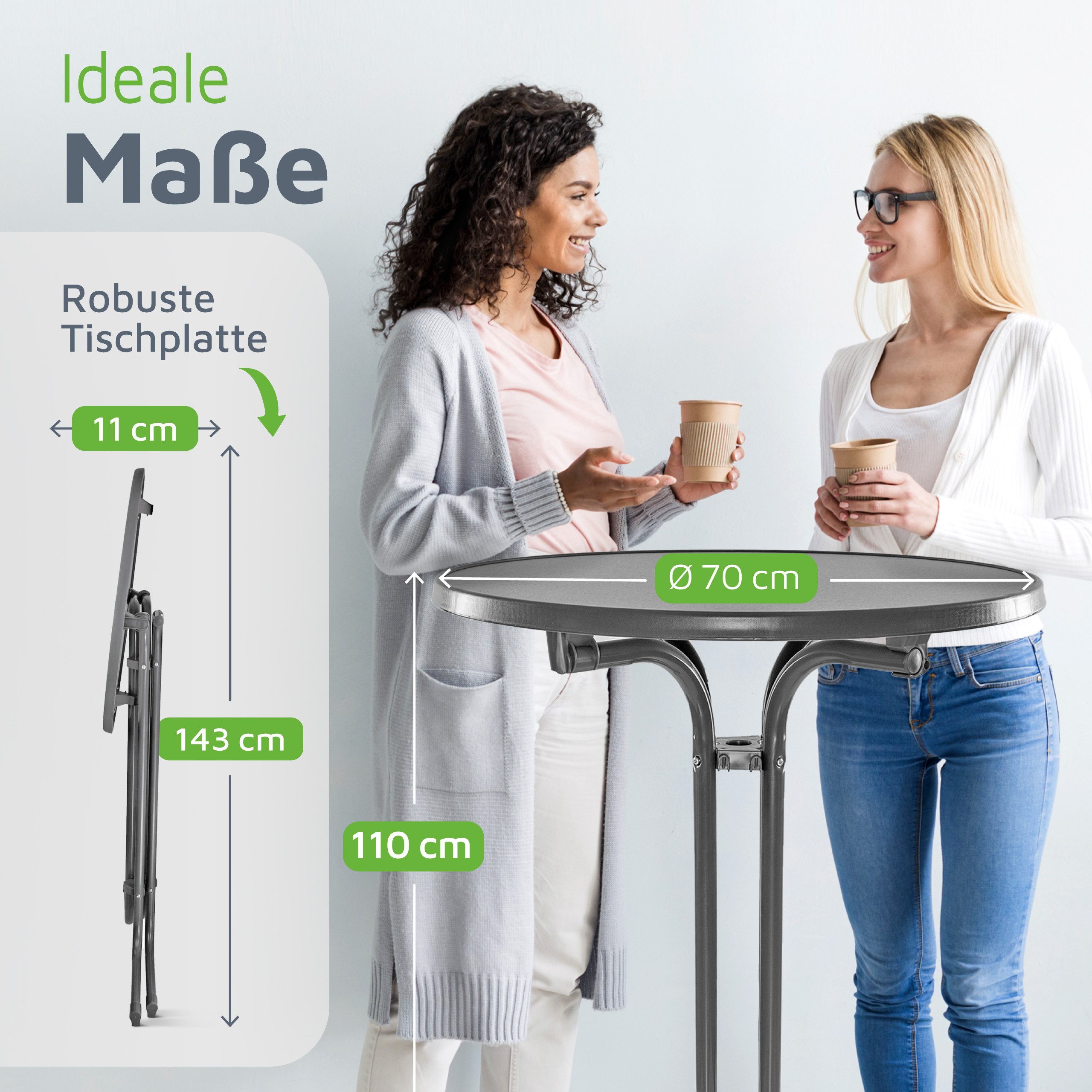 BeFair Stehtisch Nico (Vormontiert), klappbar Grau 110 cm x 80 cm & 70 cm