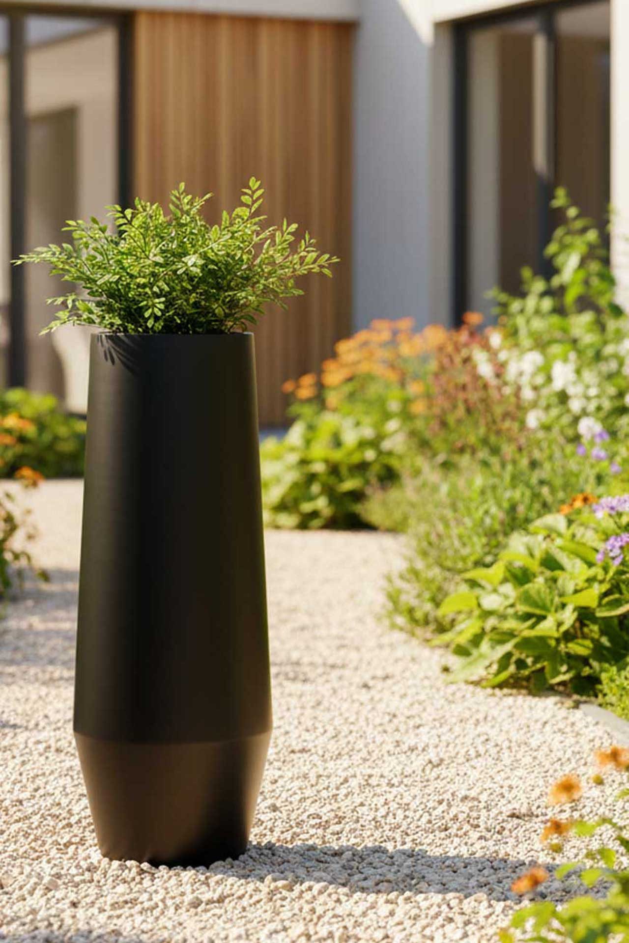 VIVANNO Bodenvase Fiberglas BERBELO Rund - Schwarz Matt (1 St), 28x80 cm