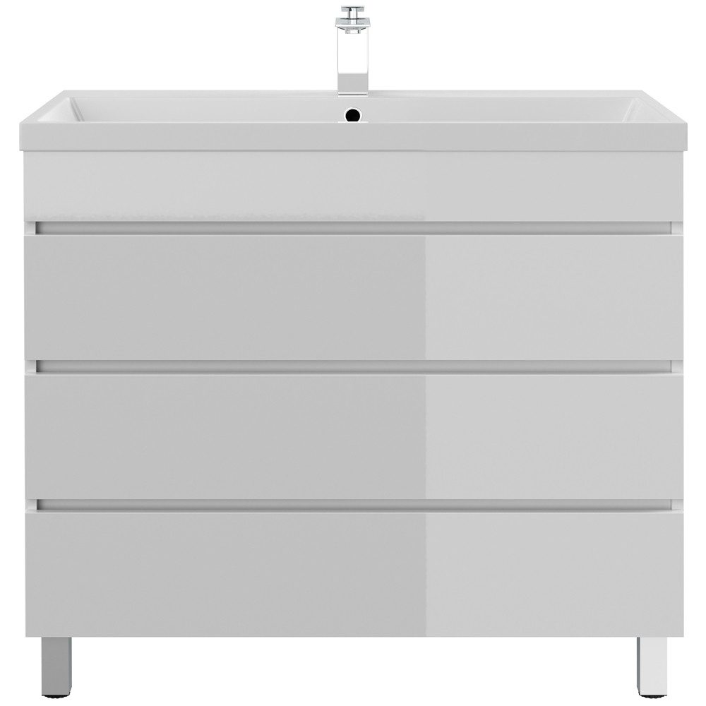 Lomadox Waschtisch FROME-02, 90 cm, stehend, weiß Hochglanz, mit 3 Schubladen