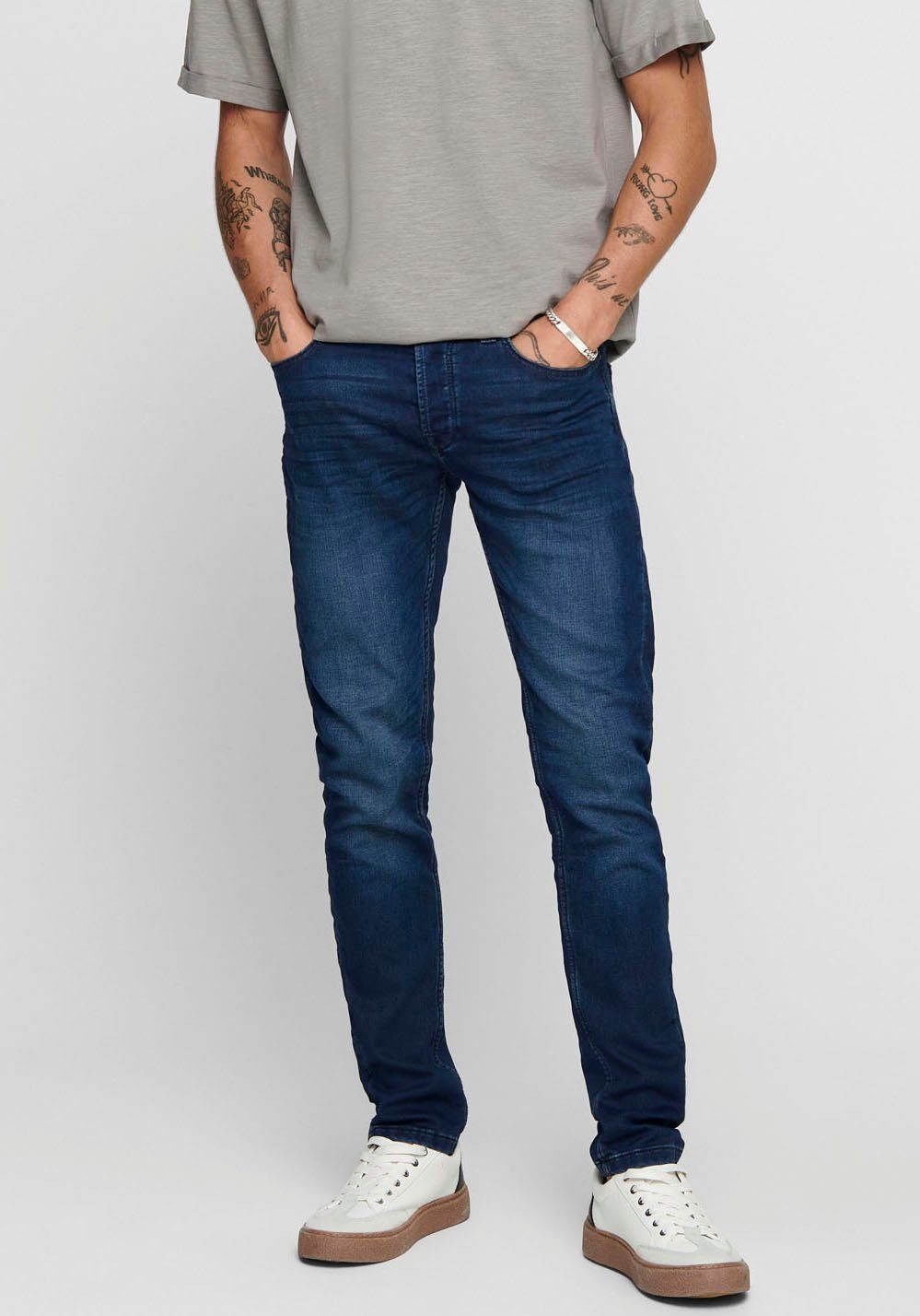 ONLY & SONS JOG LIFE LOOM mittelblau-denim Skinny-fit-Jeans