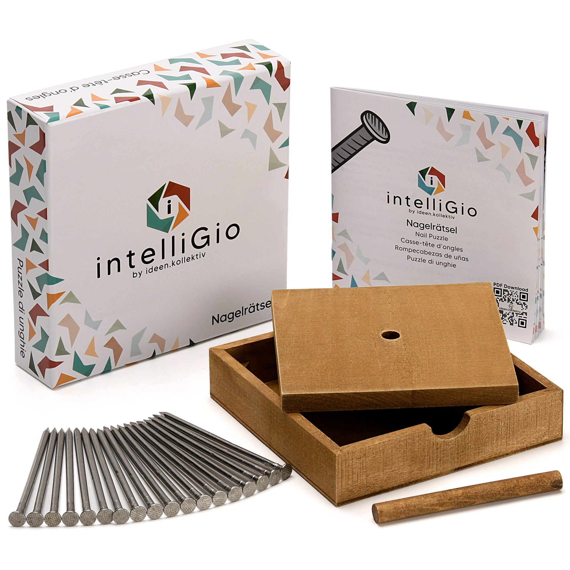 ideen.kollektiv Lernspielzeug intelliGio Nagelrätsel by ideen.kollektiv – Knobelspiel aus Holz, fördert logisches Denken, Konzentration & Geduld