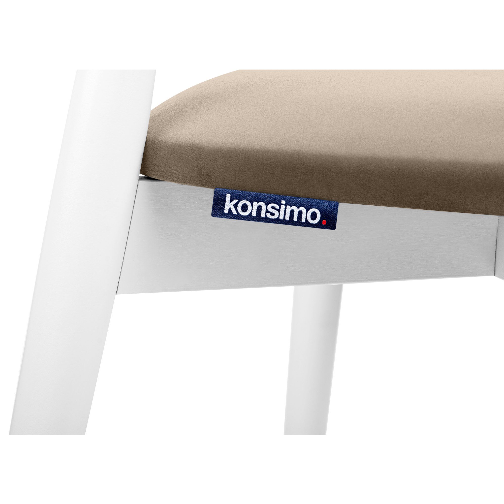 Konsimo Holzstuhl RABI Esstischstühl Gestell Stühl Massivholz, weiß Veloursitz Esszimmer Küchenstühl 1 weiß aus St), (Esszimmerstühl, / beige