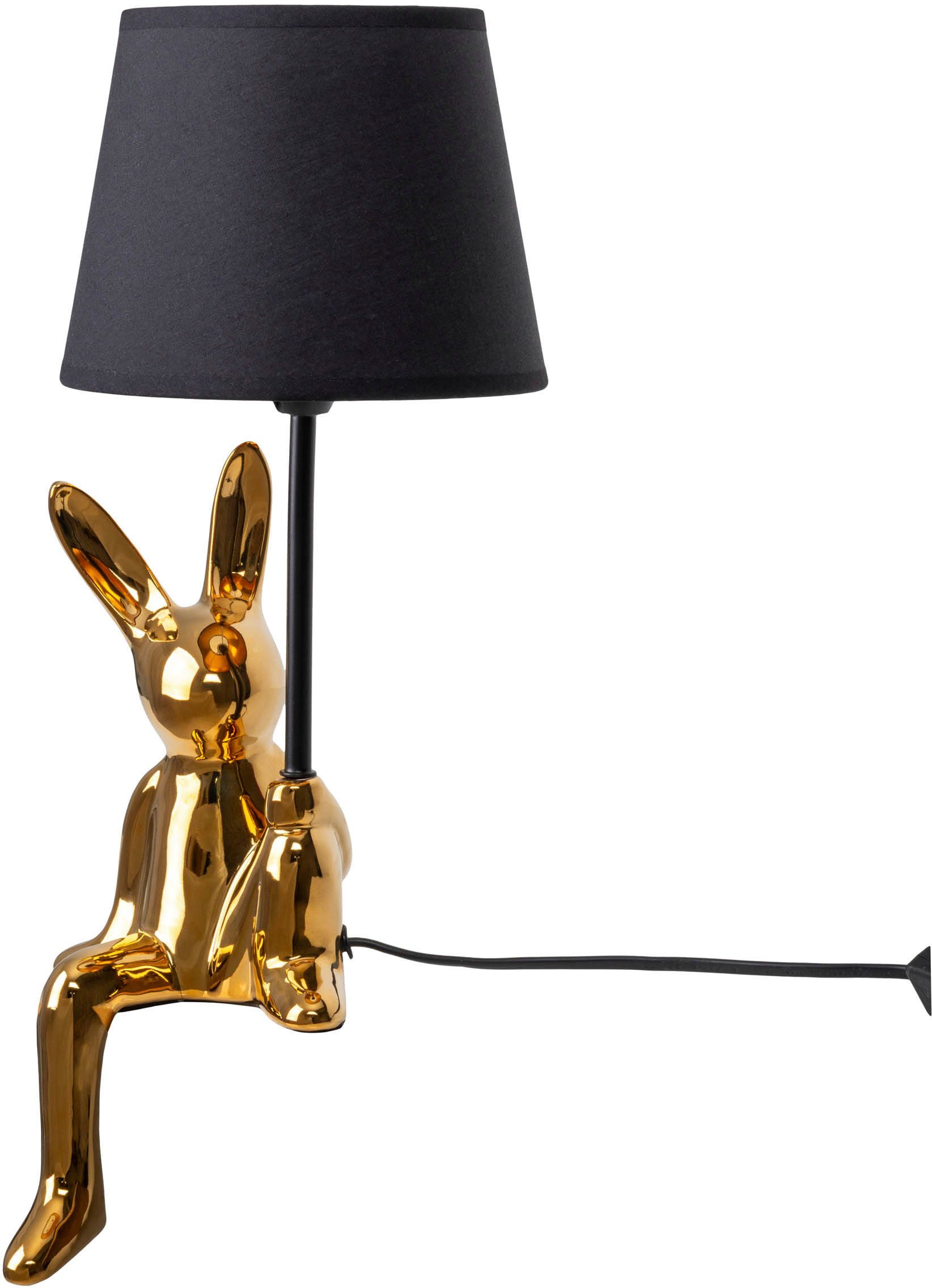 näve Tischleuchte Helge Hase, ohne Leuchtmittel, Osterhase, Keramikfuß, Textilschirm schwarz, Ostern, Tischlampe – Bild 4 von 5