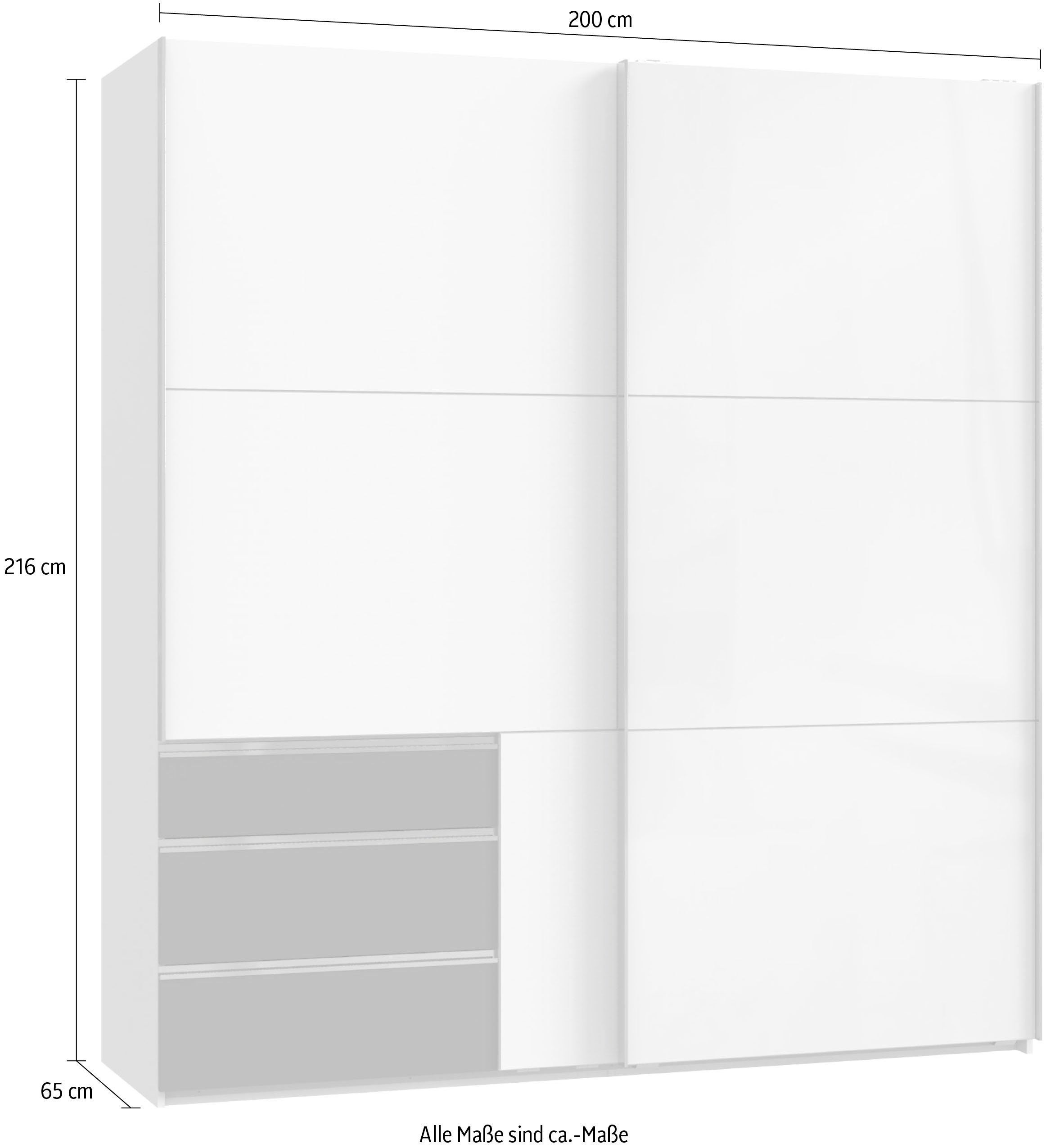 Selbsteinzug und inkl. Schwebetürenschrank Schubkasteneinsatz Go Laval Nachbildung/Grauglas To zusätzlichen Fresh Einlegeböden, Plankeneiche