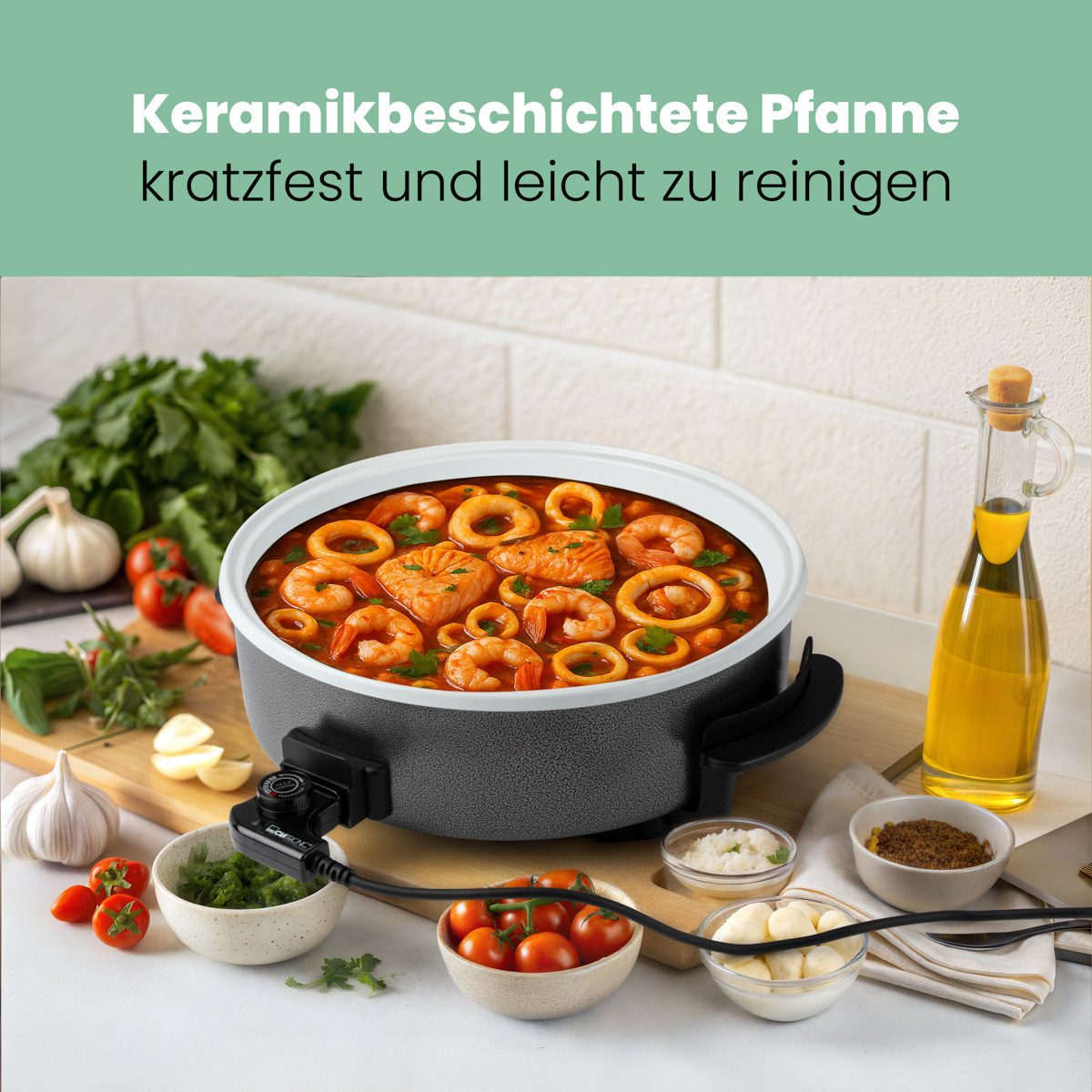 CLATRONIC Elektrische Partypfanne PP 3570 C, inkl. Deckel, Thermostat, Keramikbeschichtung