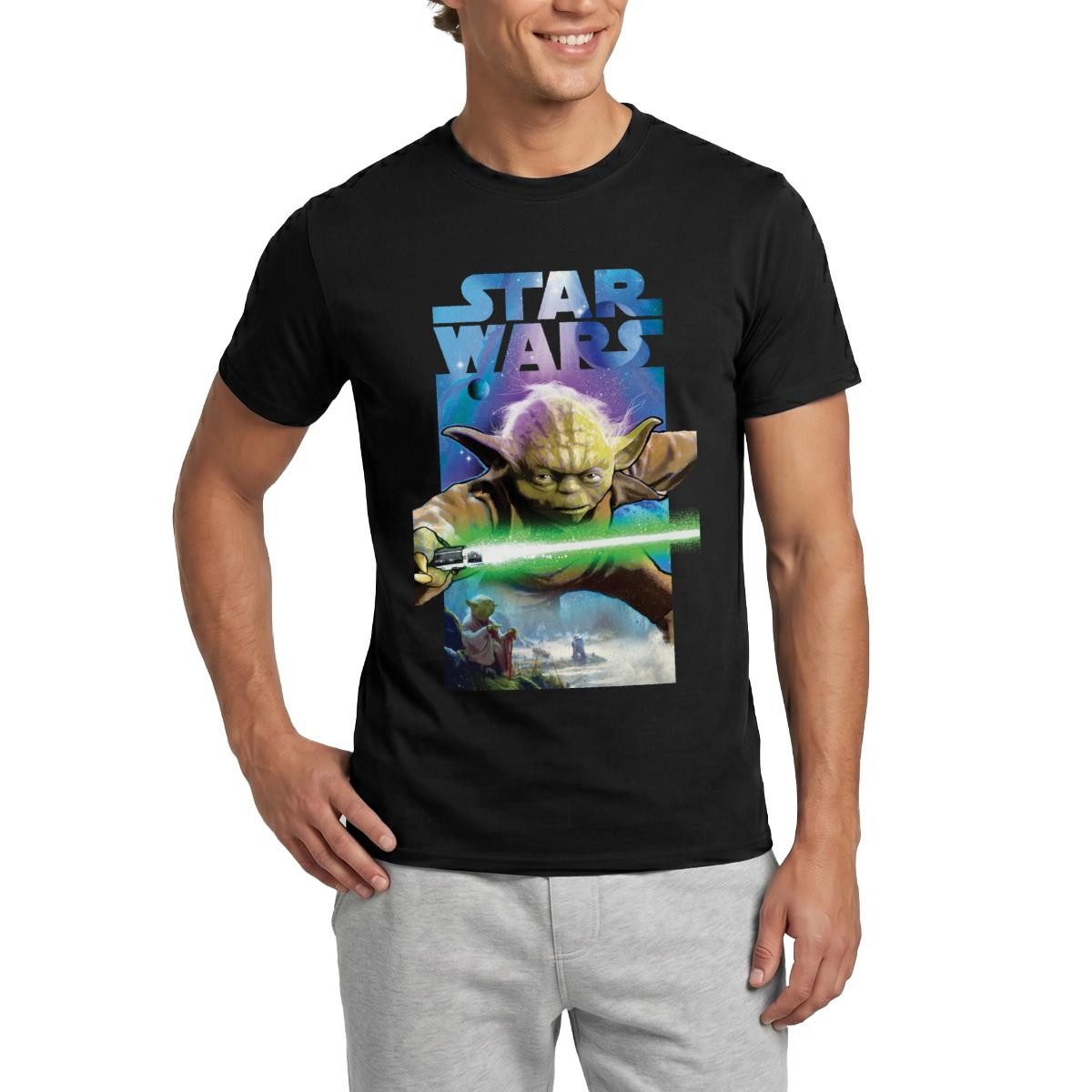 T-Shirt Star Wars Meister Yoda Und Grünes Lichtschwert Männer T-Shirt