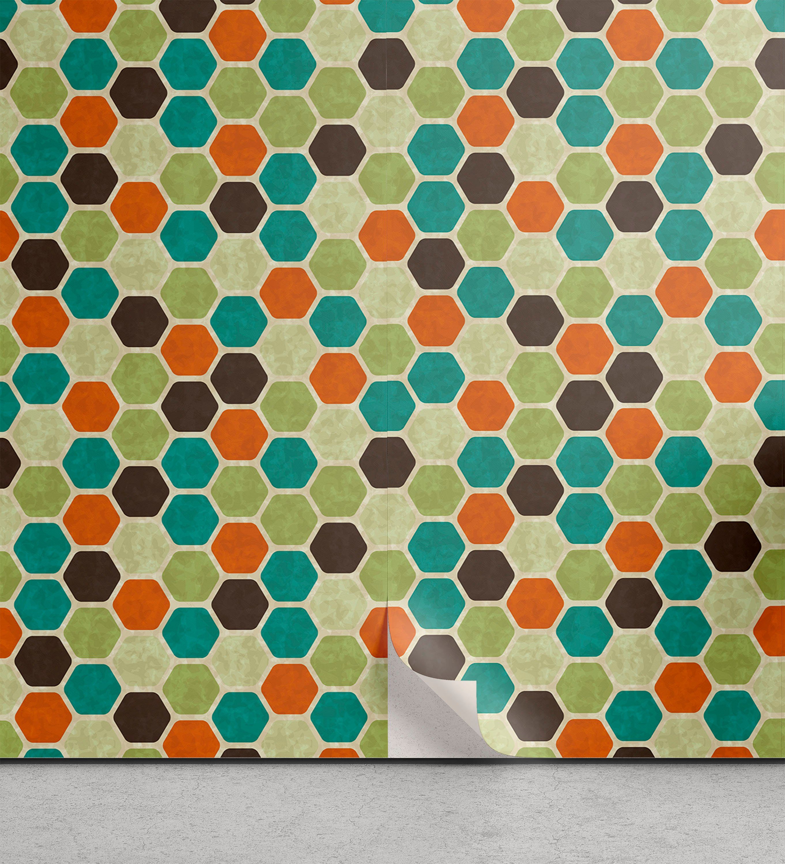 Abakuhaus Vinyltapete selbstklebendes Wohnzimmer Küchenakzent, Retro Grunge Bunt Hexagons