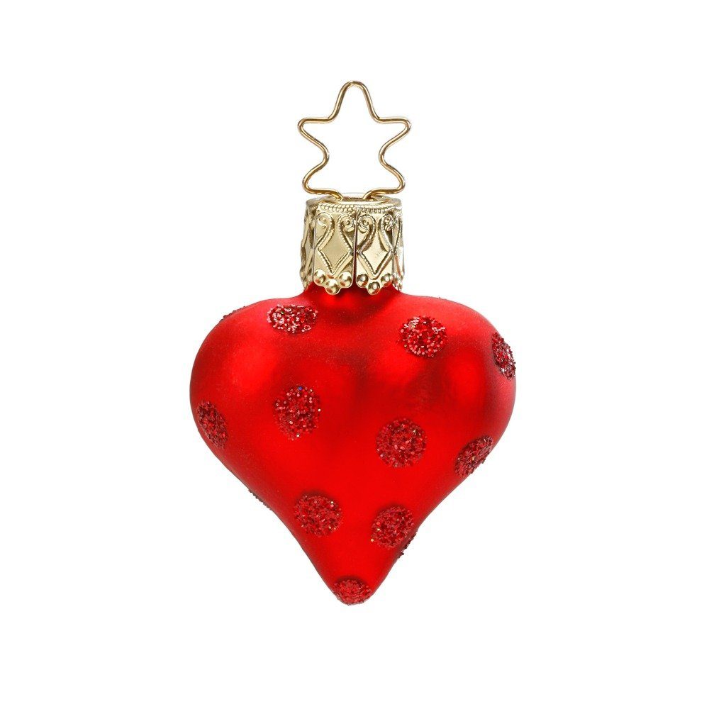 INGE-GLAS® Christbaumschmuck, Christbaumschmuck Mini Glas Herz mit Punkten 5cm rot 1 Stück