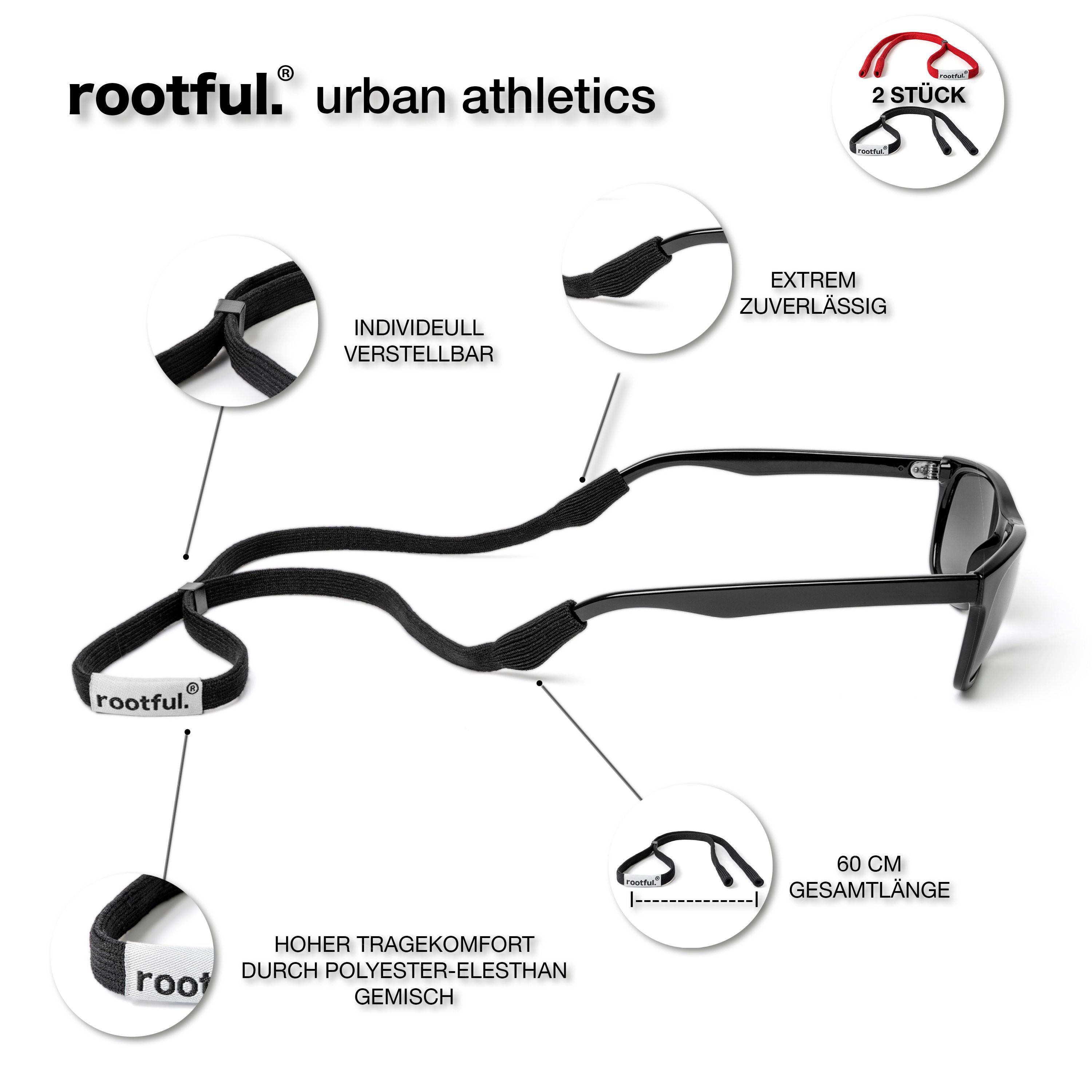 rootful.® rot Sportbrillenband 2XURBAN rootful. für schwarz Sonnenbrillen Sportbrillen Brillenband und und