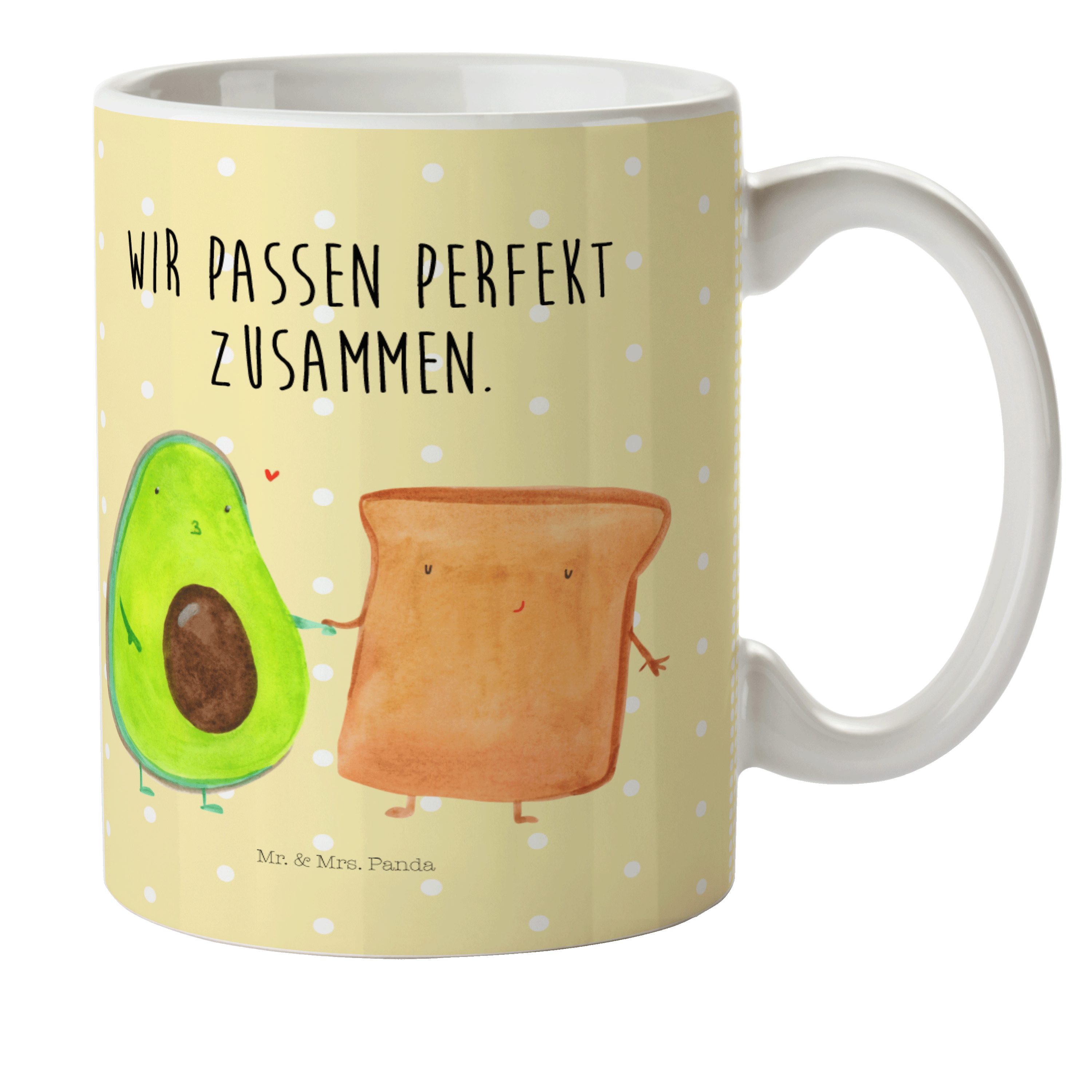 Mr. & Mrs. Panda Kinderbecher Avocado + Toast - Gelb Pastell - Geschenk, Liebespaar, Pärchen, Veggi, Kunststoff
