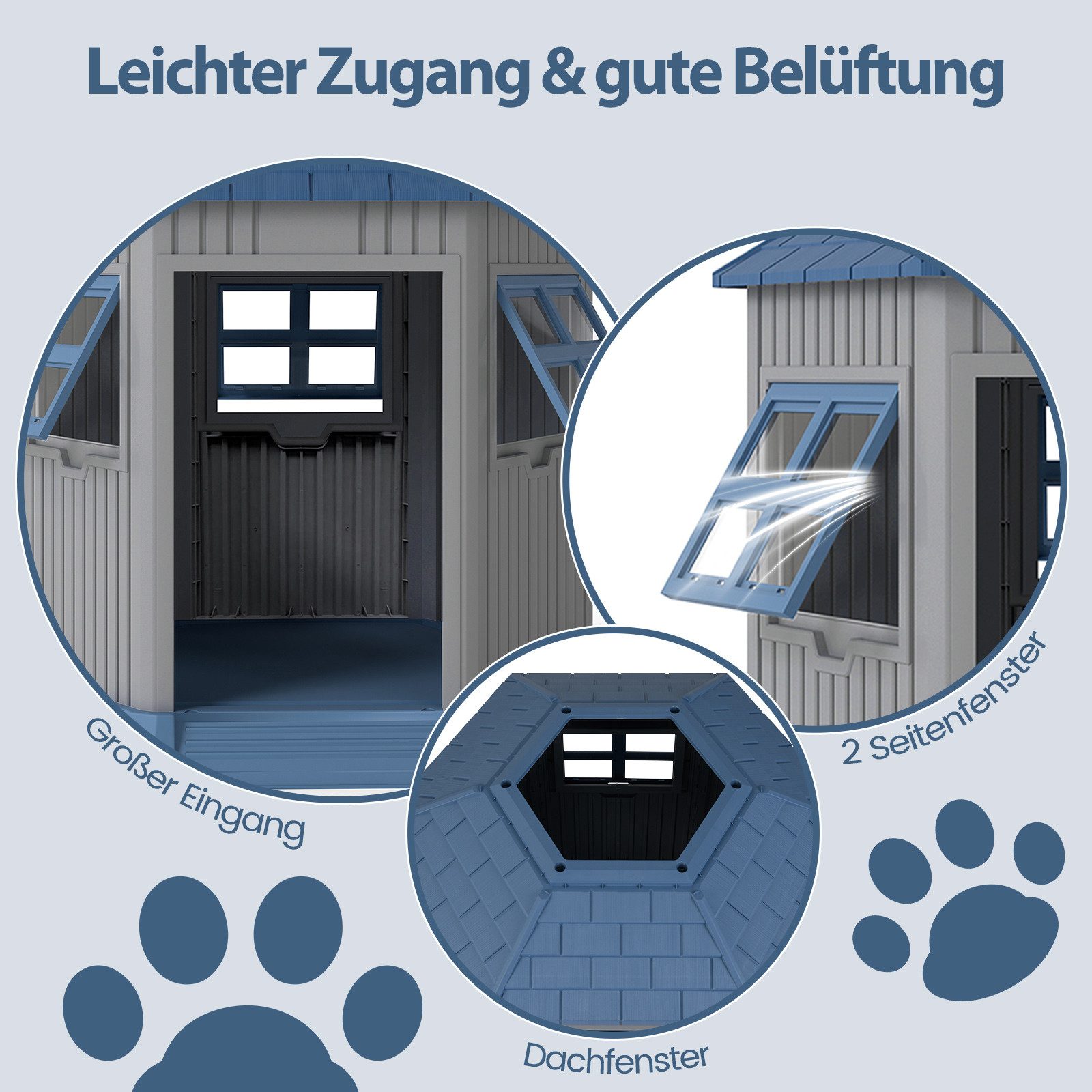 COSTWAY Hundehütte, Hundehaus, Katzenhaus, Haustierhaus mit 2 Fenstern