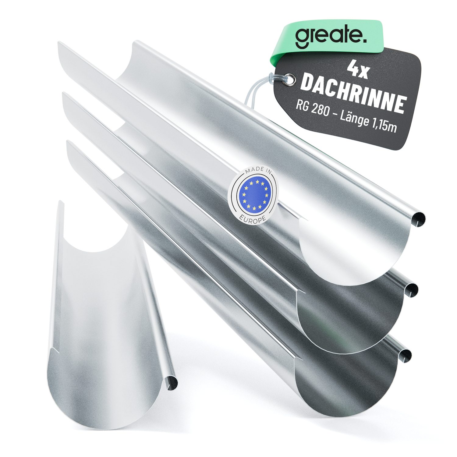 greate. Dachrinne 4x Dachrinne 280 1,15 Meter verzinkt - Regenablauf Rinne - Dachrinnen,hat einen hohen Korrosionsschutz und bietet eine lange Lebensdauer, 4-St.