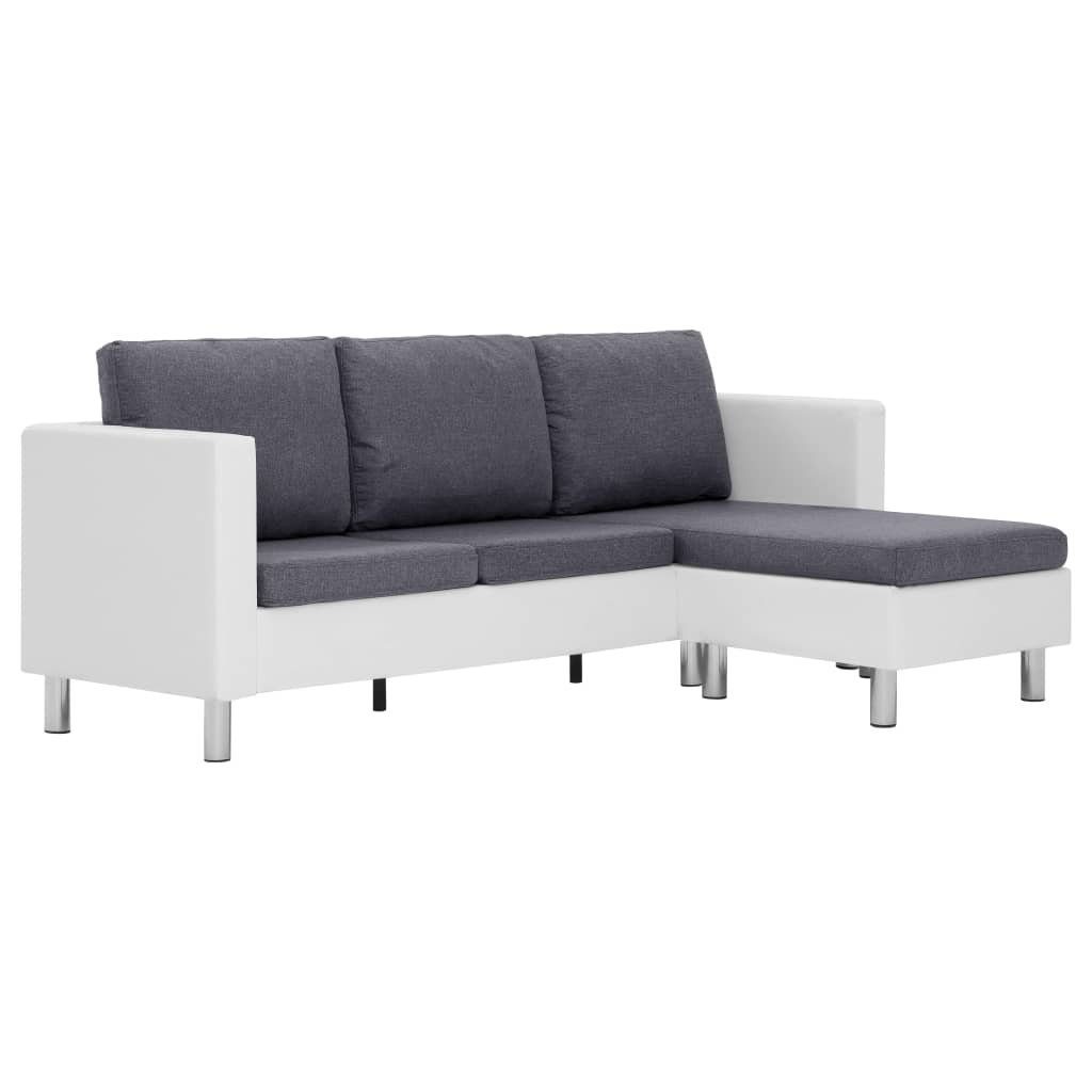 Weiß Dunkelgrau 3-Sitzer-Sofa mit Kunstleder Weiß vidaXL Kissen Sofa und