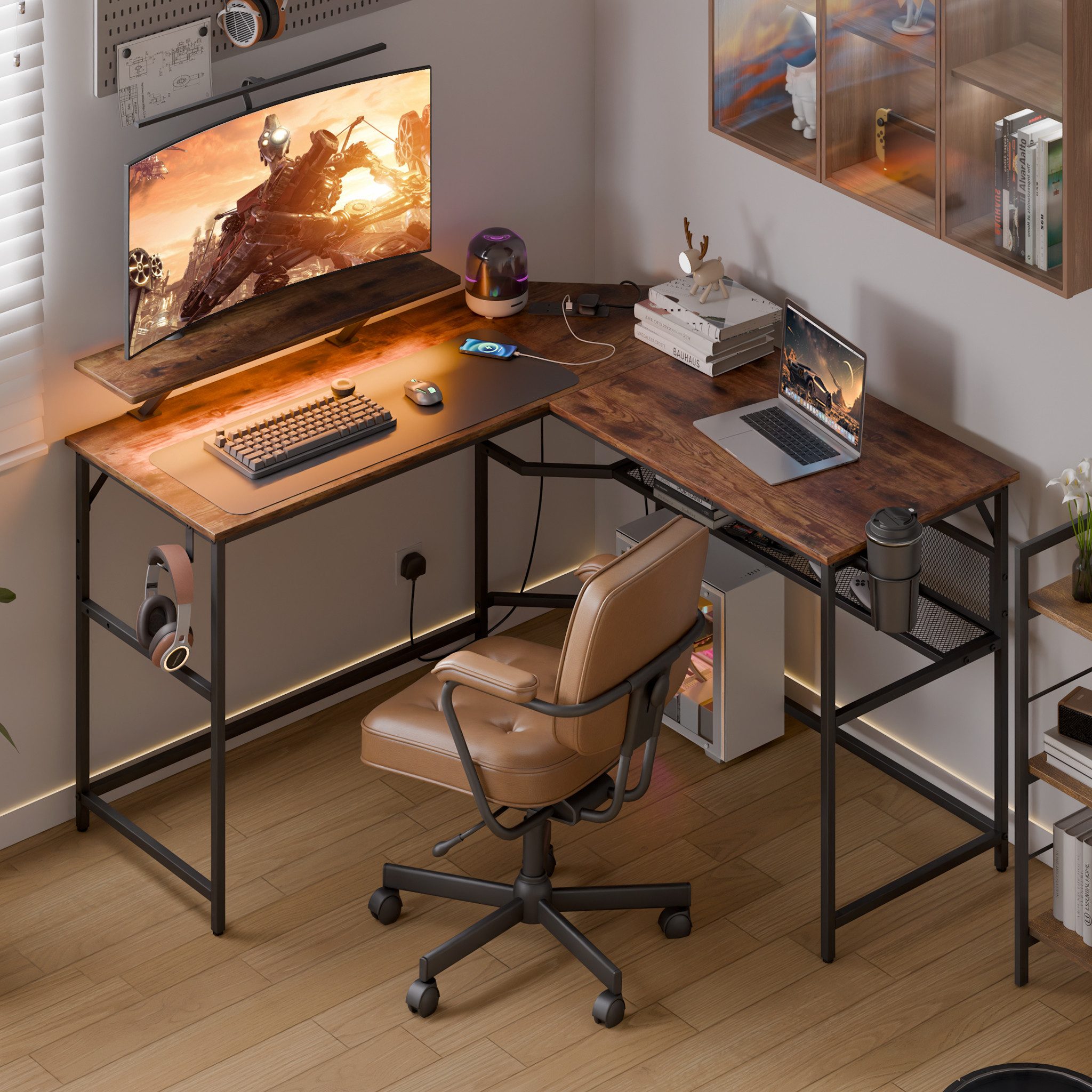 Mondeer Eckschreibtisch L-Shape Eckschreibtisch (130*130cm), RGB-Lichtleist günstig online kaufen