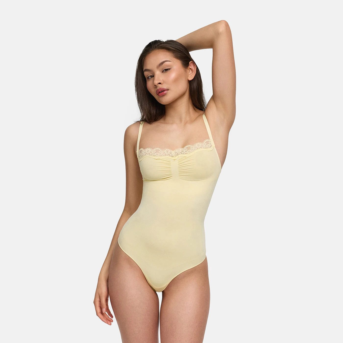 cfab (creamy fabrics) Shaping-Body Bodysuit Sculpting Shapewear mit Lace-Baby Yellow-4XL (1-tlg)