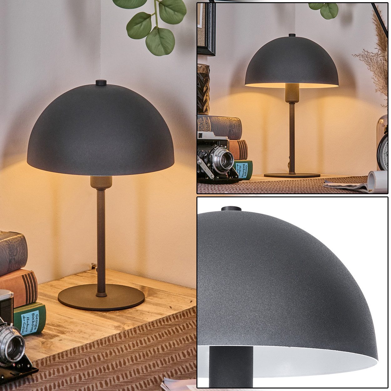 Tischleuchte Tischlampe aus Metall in Anthrazit mit Schalter am Kabel