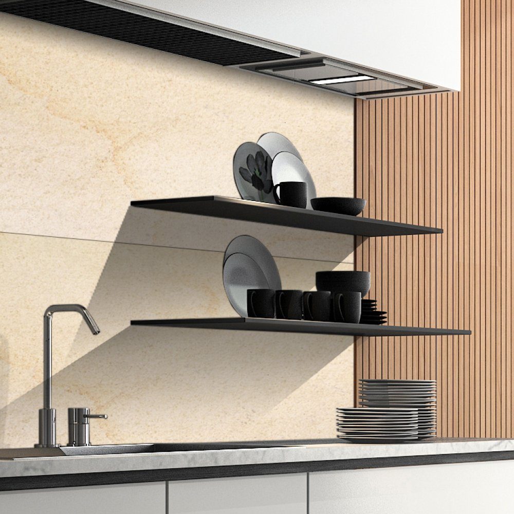 DRUCK-EXPERT Küchenrückwand Naturstein aus 100 % Echtstein - jede Platte ein Unikat Sandstein Alabasterbeige