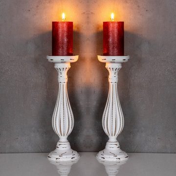 Levandeo® Kerzenhalter, 2er Set Kerzenhalter Shabby H34cm Weiß MDF Holz Kerzenständer