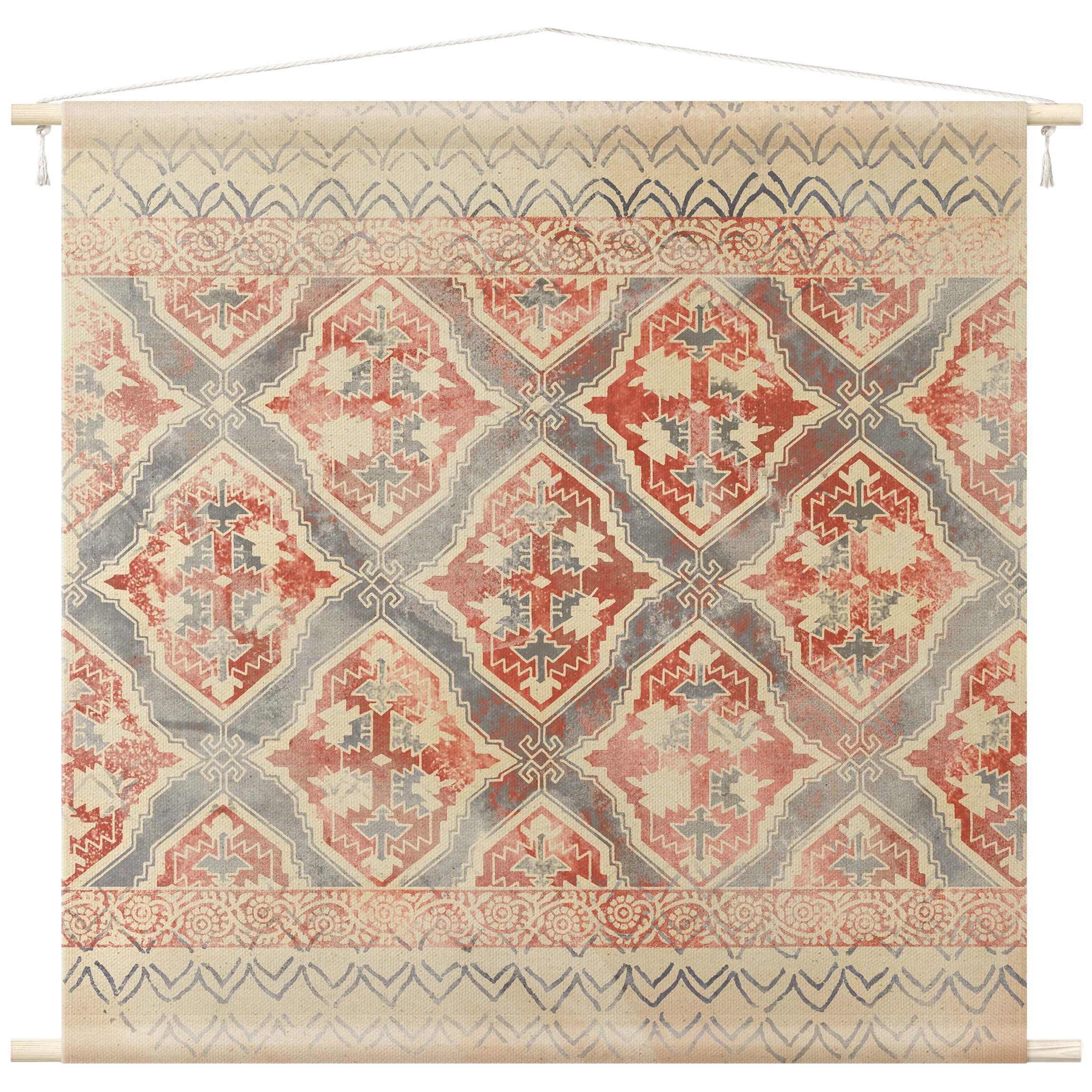 Bilderdepot24 Wandteppich modern Muster Orientalisch Shabby rot, quadratisch, Höhe: 2.6 mm, großes Wandbild aus Natur-Baumwolle Wandbehang Stoffbild Tuch Wollseil