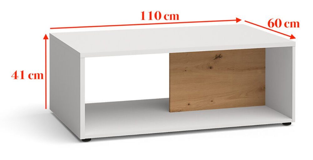 Couchtisch 110cm, Fiesole, Weiß moderne Domando Hochglanz, Artisan Couchtisch und Farbkombination Eiche Breite